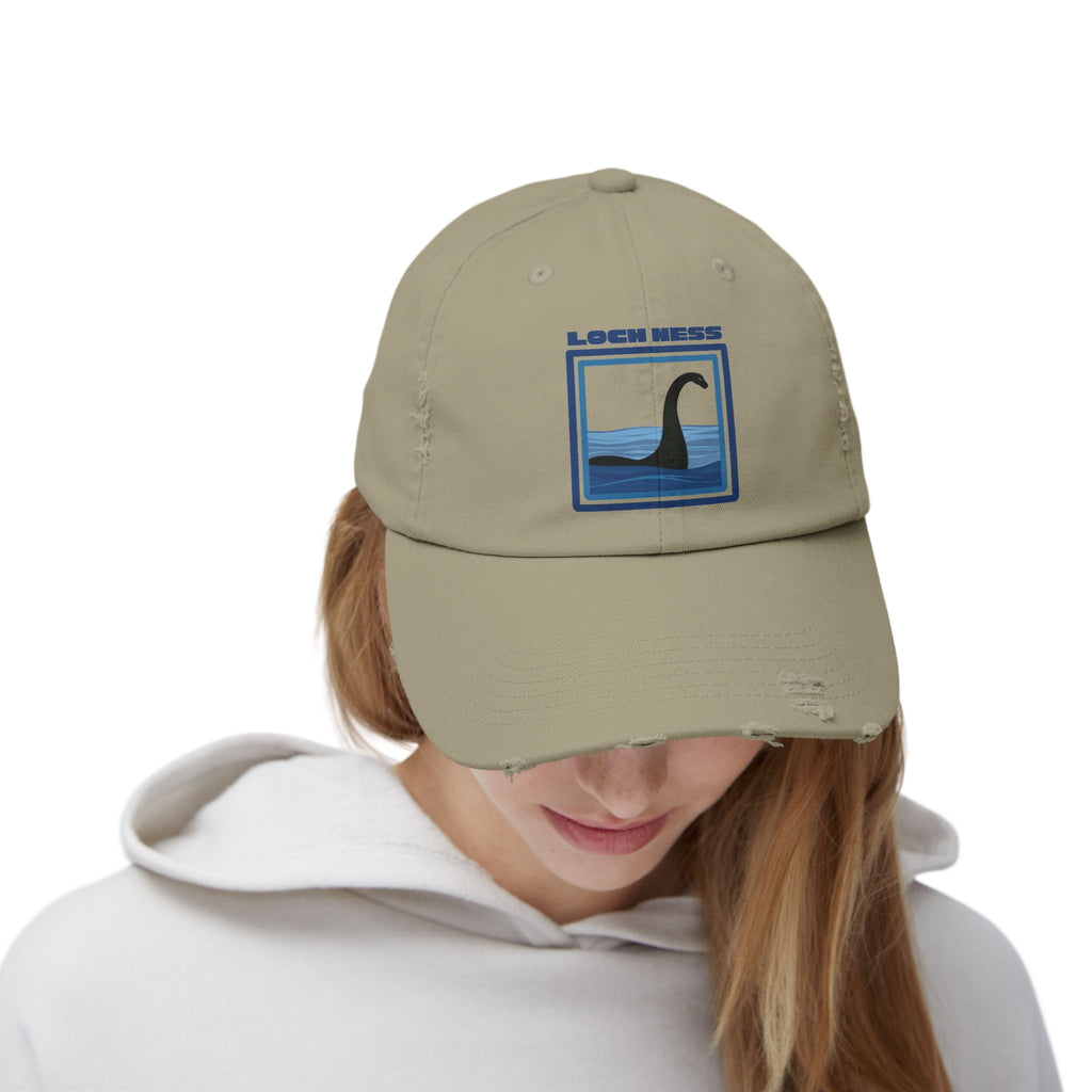 Loch Ness Monster: Unisex Distressed Cap, Adjustable Strap, Casual Outdoor Style (Blue)