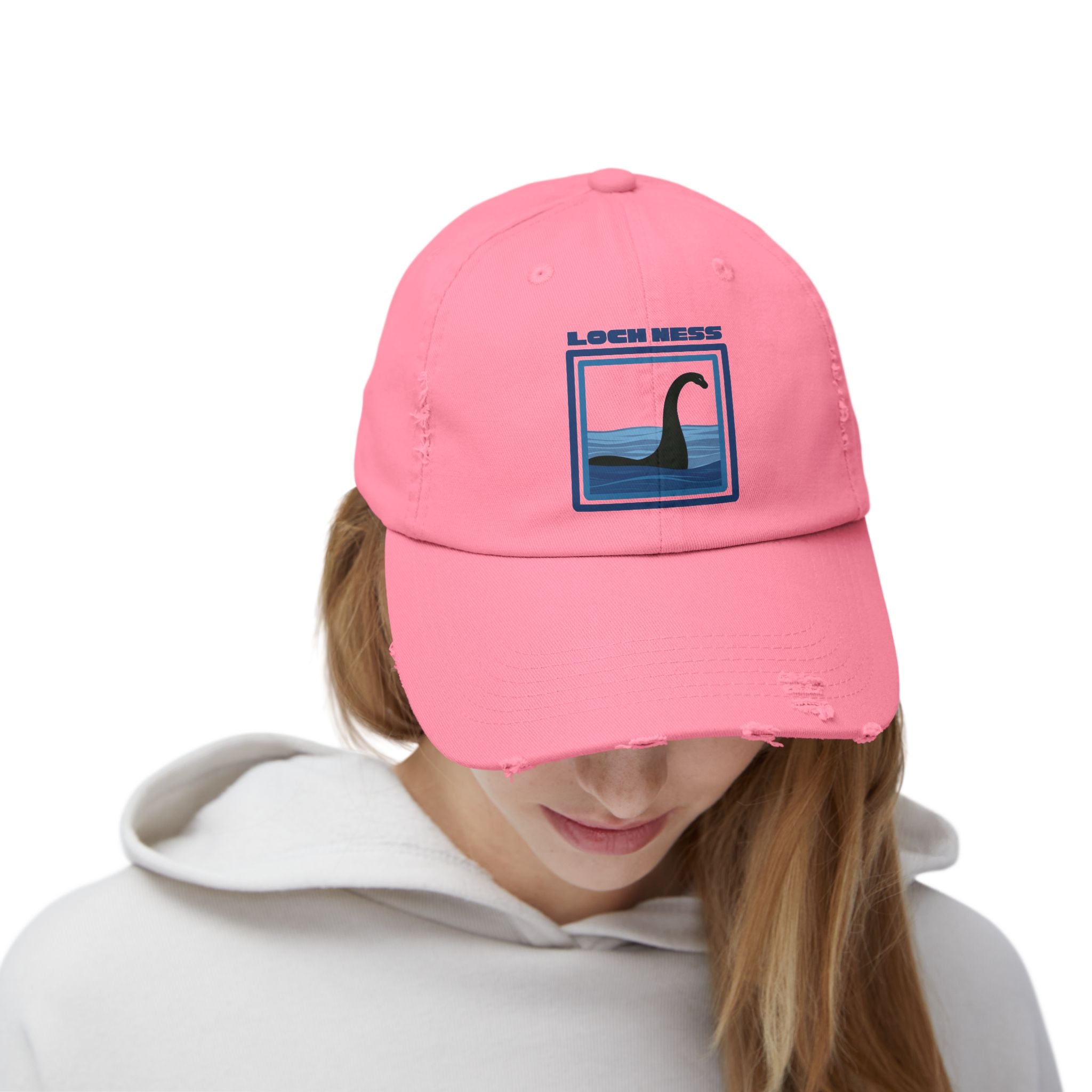 Loch Ness Monster: Unisex Distressed Cap, Adjustable Strap, Casual Outdoor Style (Blue)