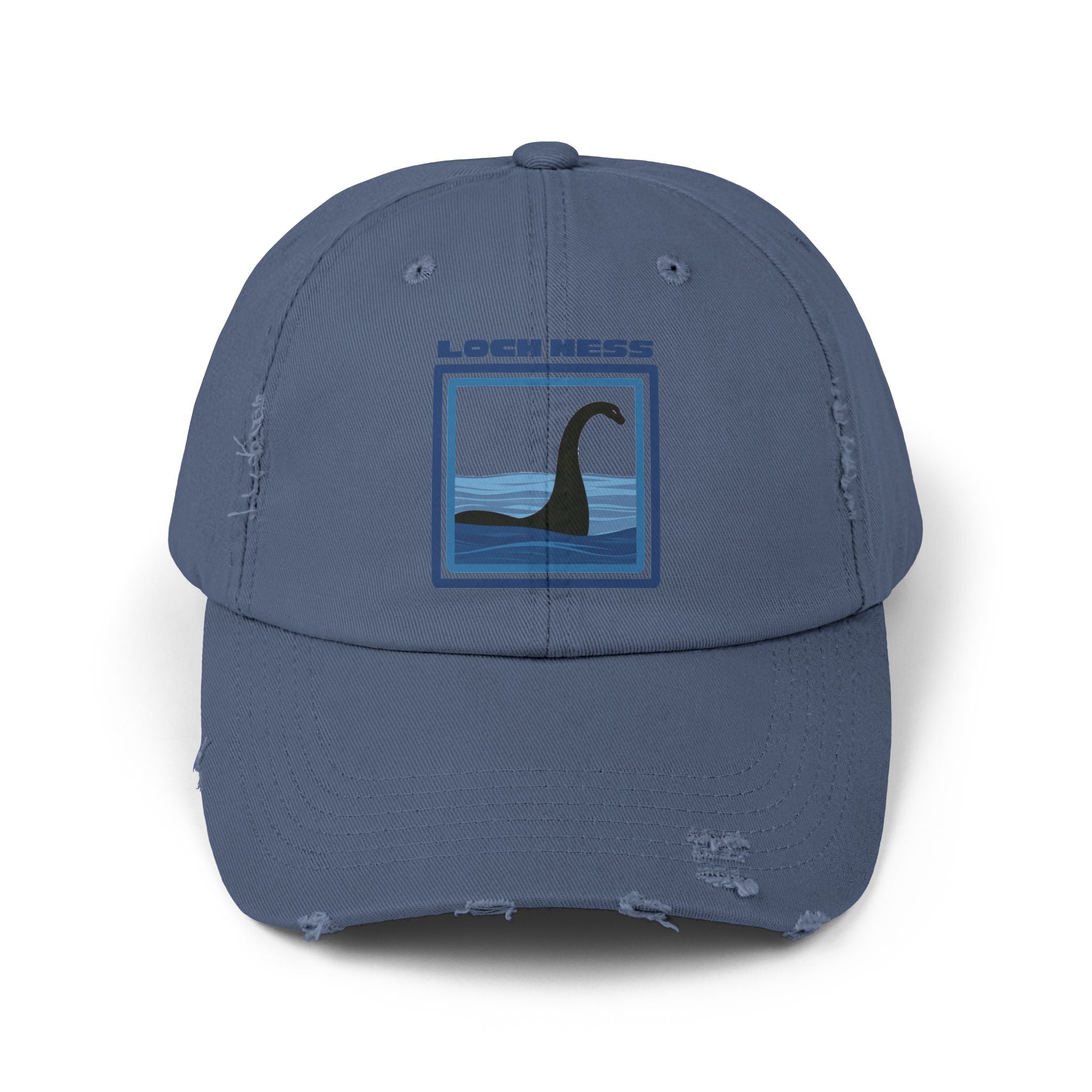 Loch Ness Monster: Unisex Distressed Cap, Adjustable Strap, Casual Outdoor Style (Blue)