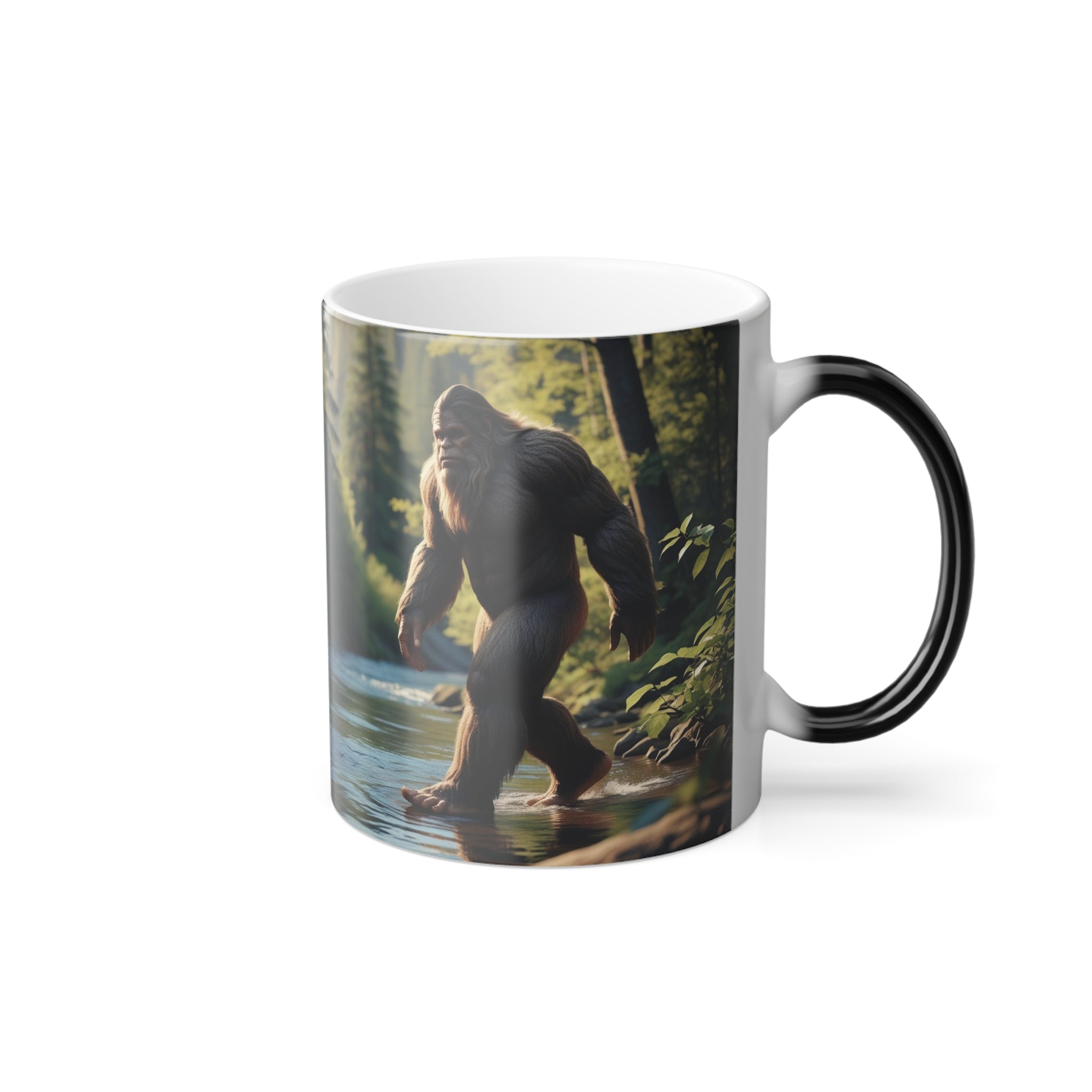 Color Changing Bigfoot Coffee Mug: Sasquatch, Mythical Creature, Camping Gift (River)