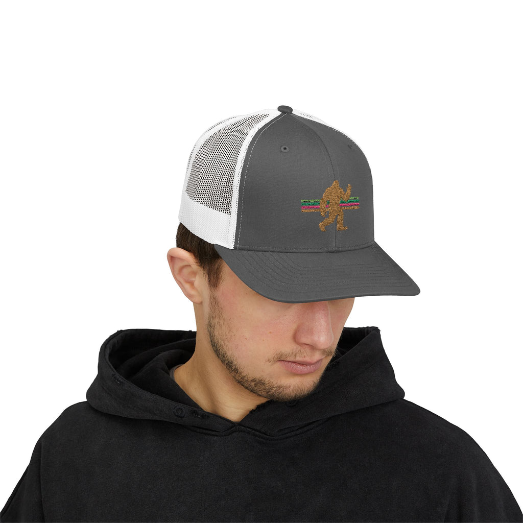 Bigfoot Trucker Hat: Embroidered Sasquatch, Baseball Cap, Custom Snapback Hat
