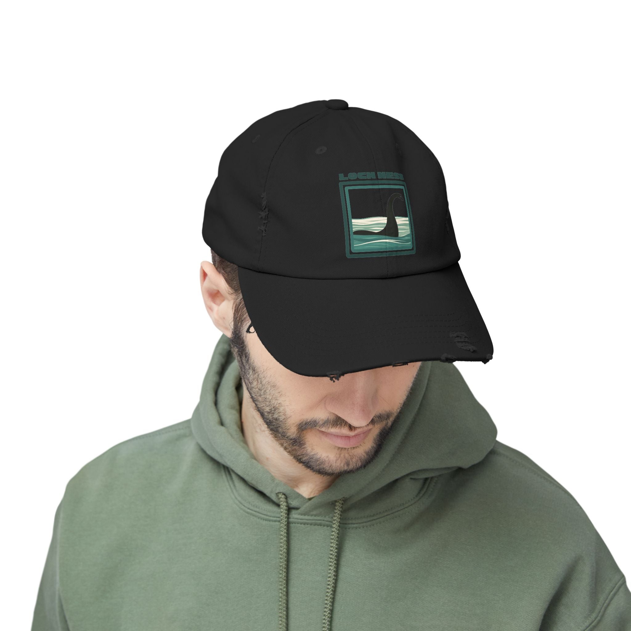 Loch Ness Monster: Unisex Distressed Cap, Adjustable Strap, Casual Outdoor Style (Green)