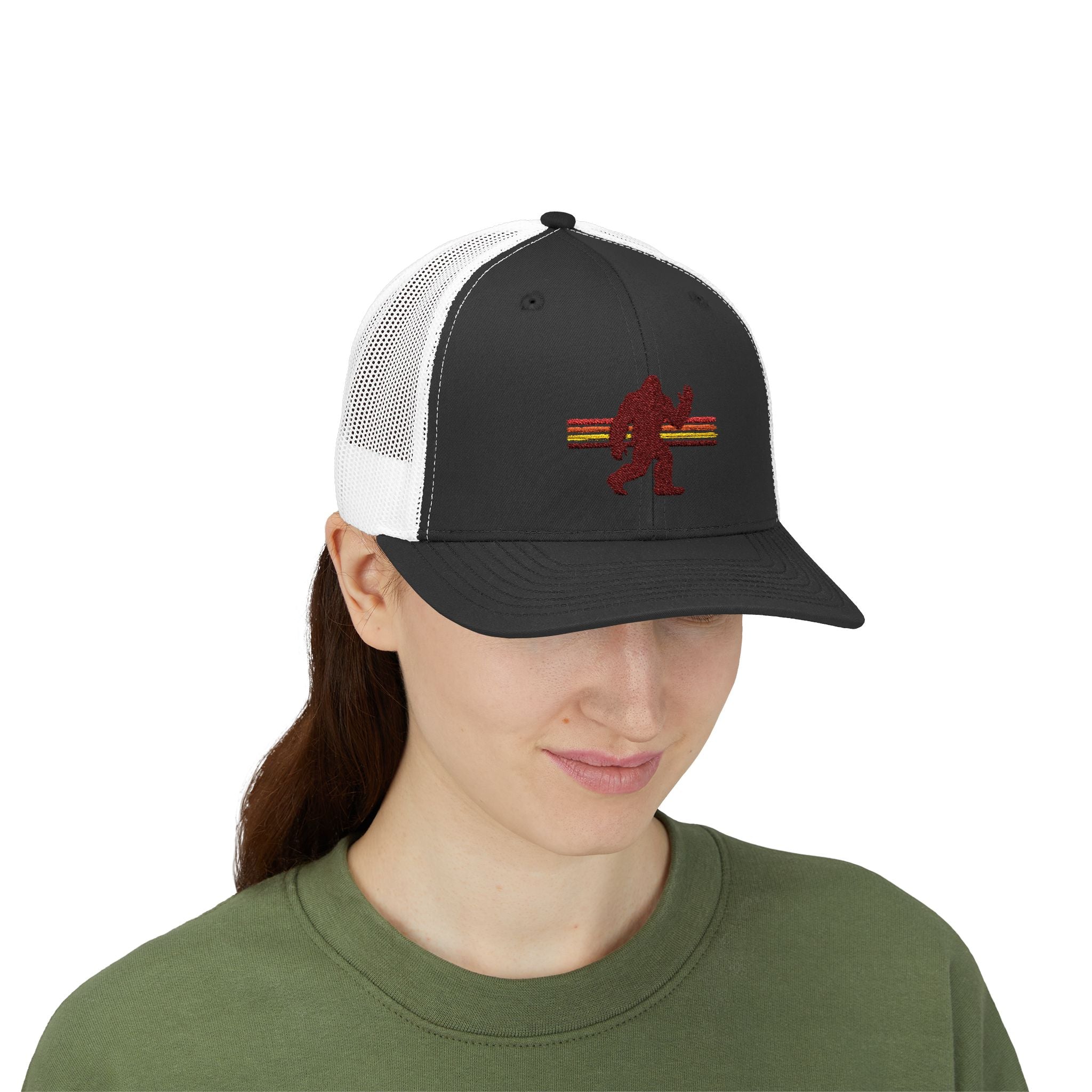Bigfoot Trucker Hat: Embroidered Baseball Cap, Sasquatch Snapback Hat