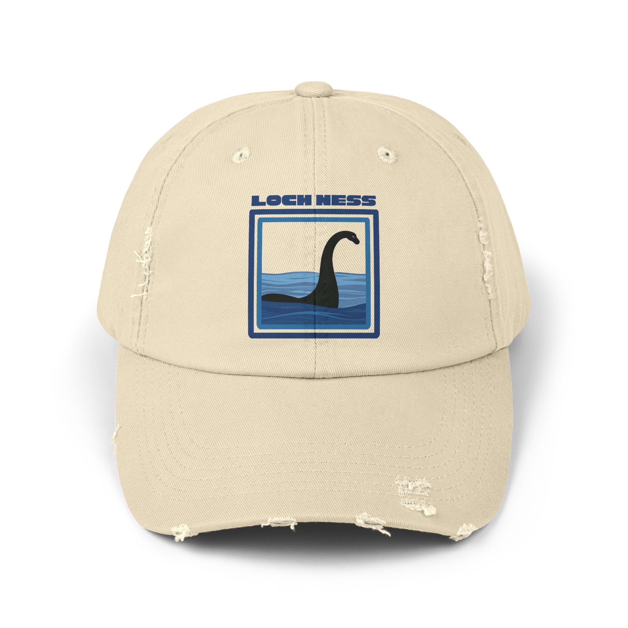 Loch Ness Monster: Unisex Distressed Cap, Adjustable Strap, Casual Outdoor Style (Blue)