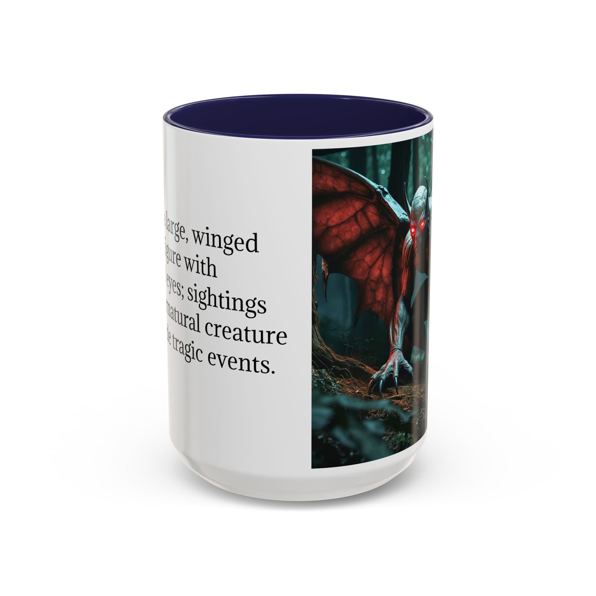 Mothman Mug: Supernatural Monster, Cryptid Mug, Mythical Creature, Urban Legend (Crouching)