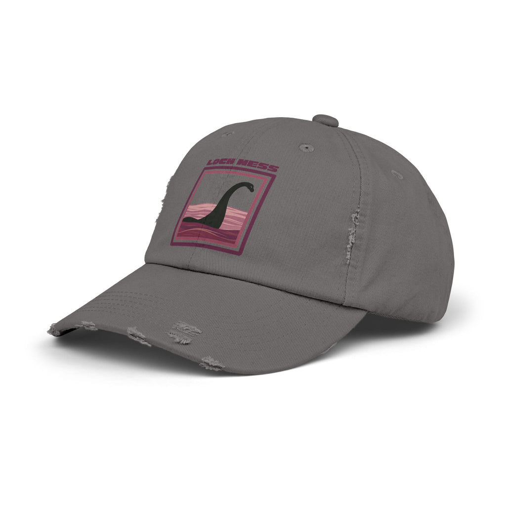 Loch Ness Monster: Unisex Distressed Cap, Adjustable Strap, Casual Outdoor Style (Maroon)