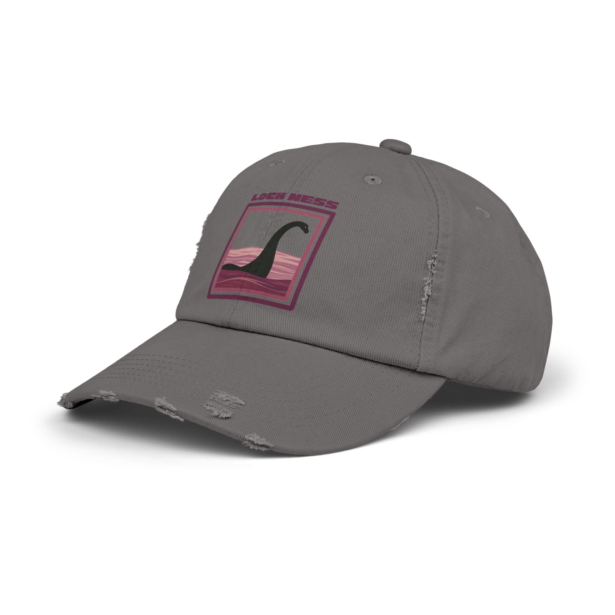 Loch Ness Monster: Unisex Distressed Cap, Adjustable Strap, Casual Outdoor Style (Maroon)