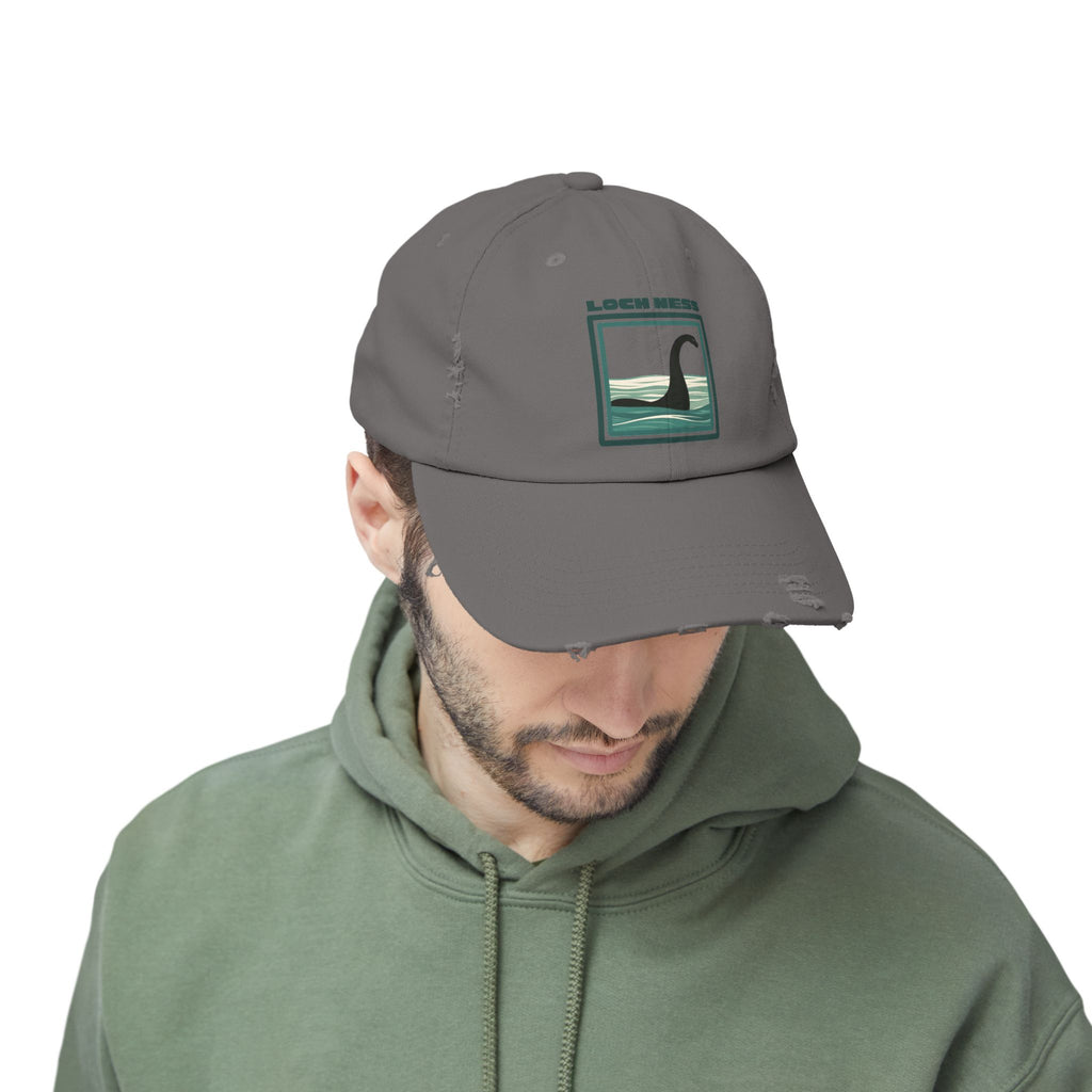 Loch Ness Monster: Unisex Distressed Cap, Adjustable Strap, Casual Outdoor Style (Green)