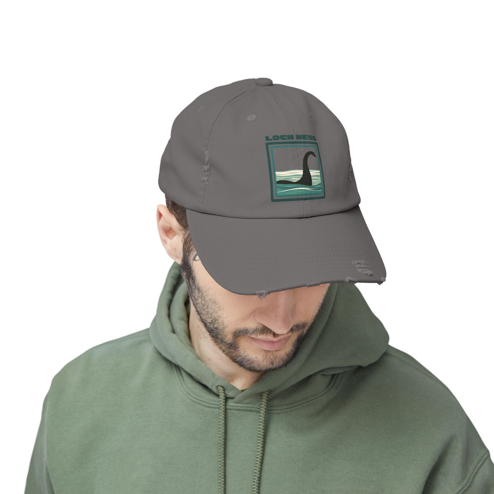 Loch Ness Monster: Unisex Distressed Cap, Adjustable Strap, Casual Outdoor Style (Green)