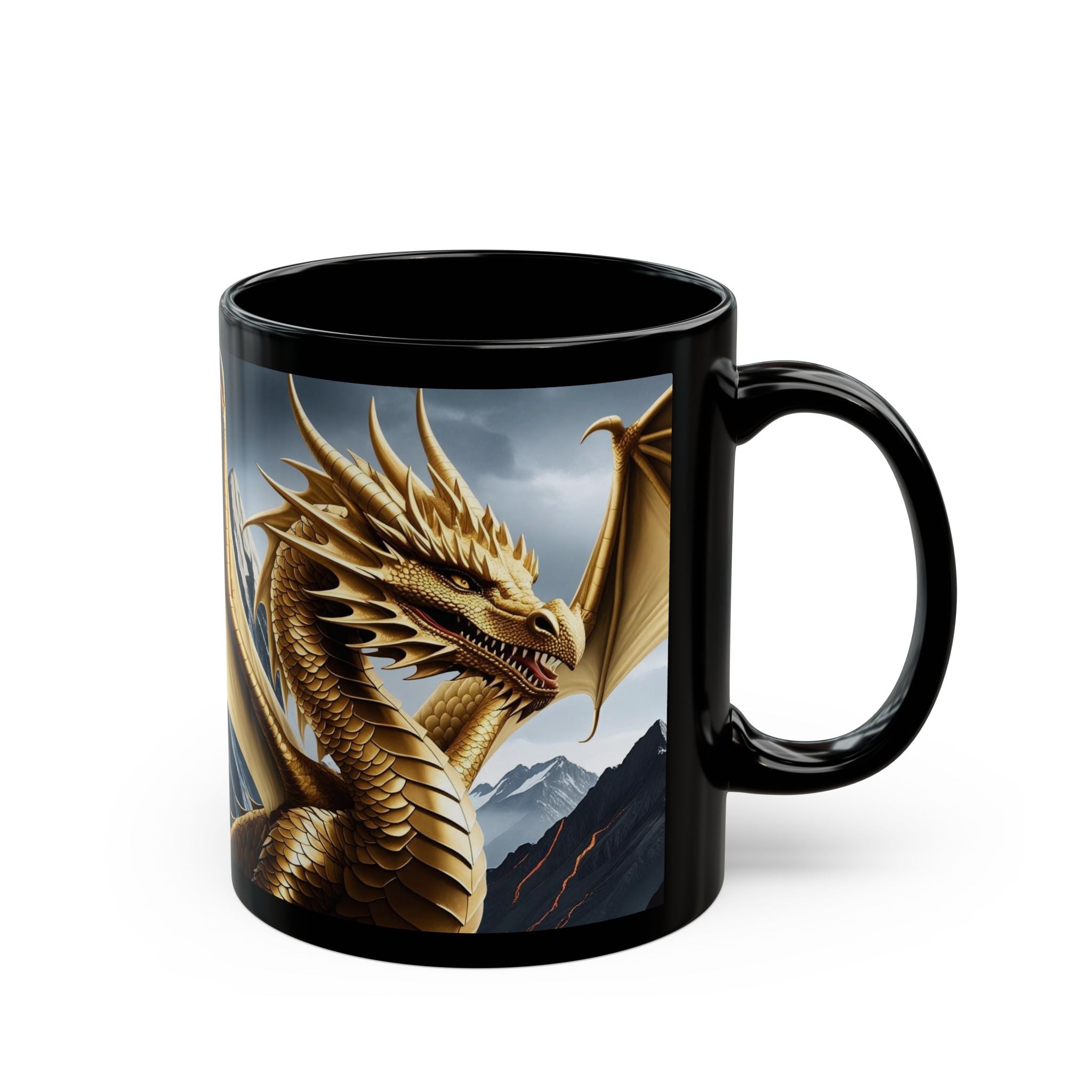 Personalized Dragon Coffee Mug: Customizable Family Crest, DnD Gift, Gold Drake