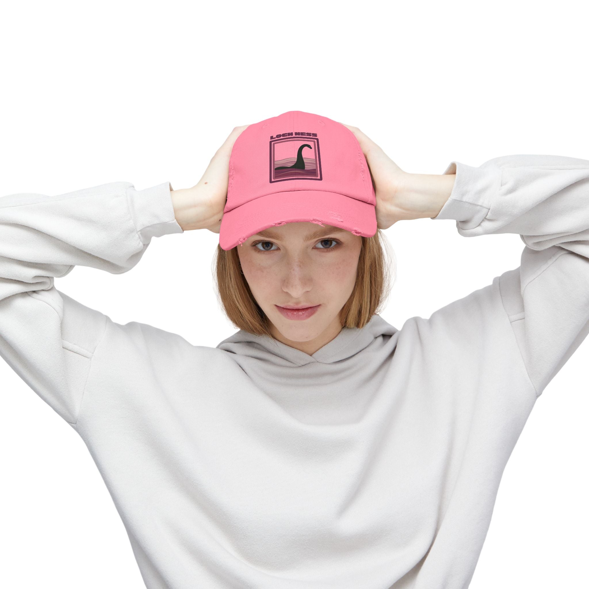 Loch Ness Monster: Unisex Distressed Cap, Adjustable Strap, Casual Outdoor Style (Maroon)