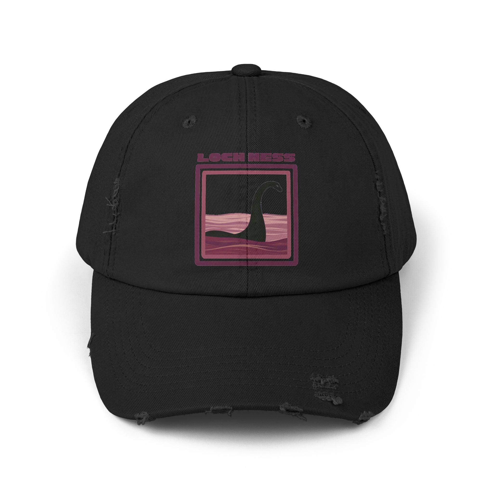 Loch Ness Monster: Unisex Distressed Cap, Adjustable Strap, Casual Outdoor Style (Maroon)