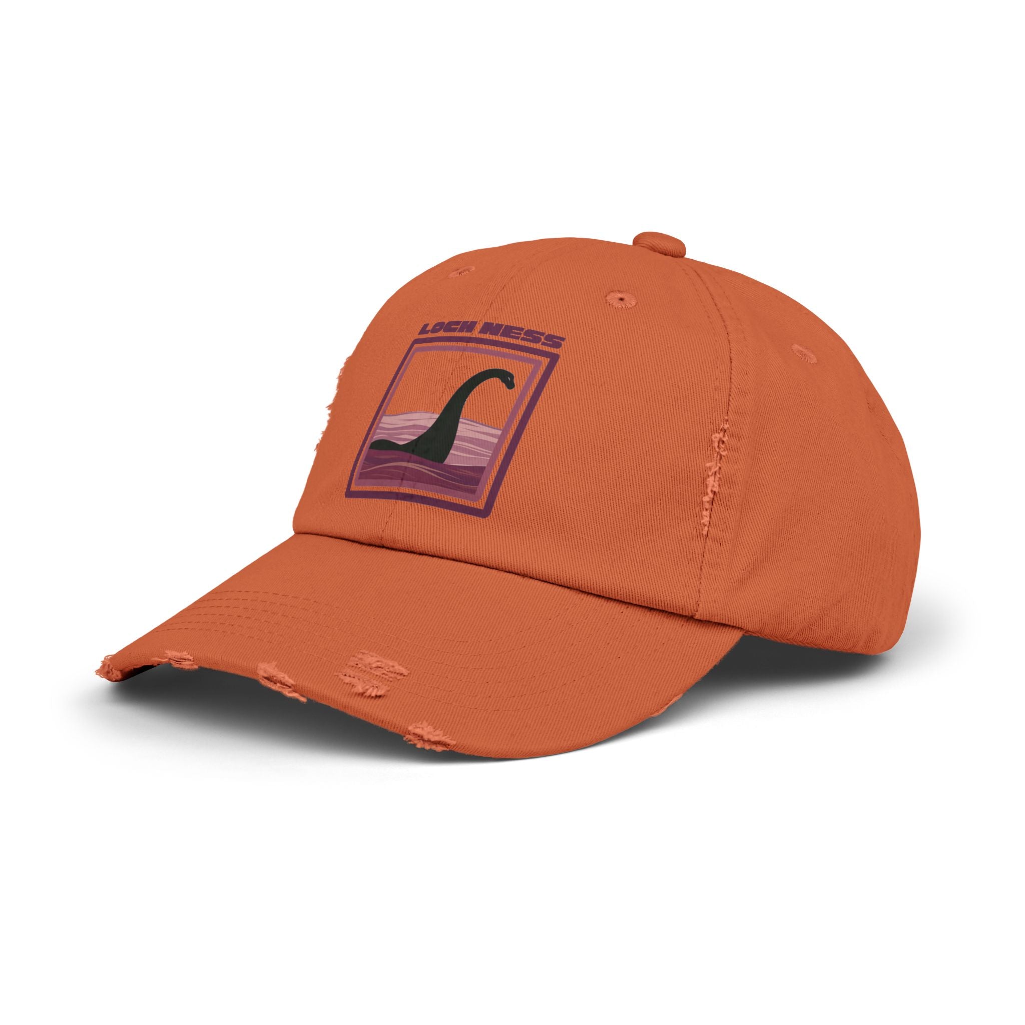 Loch Ness Monster: Unisex Distressed Cap, Adjustable Strap, Casual Outdoor Style (Maroon)