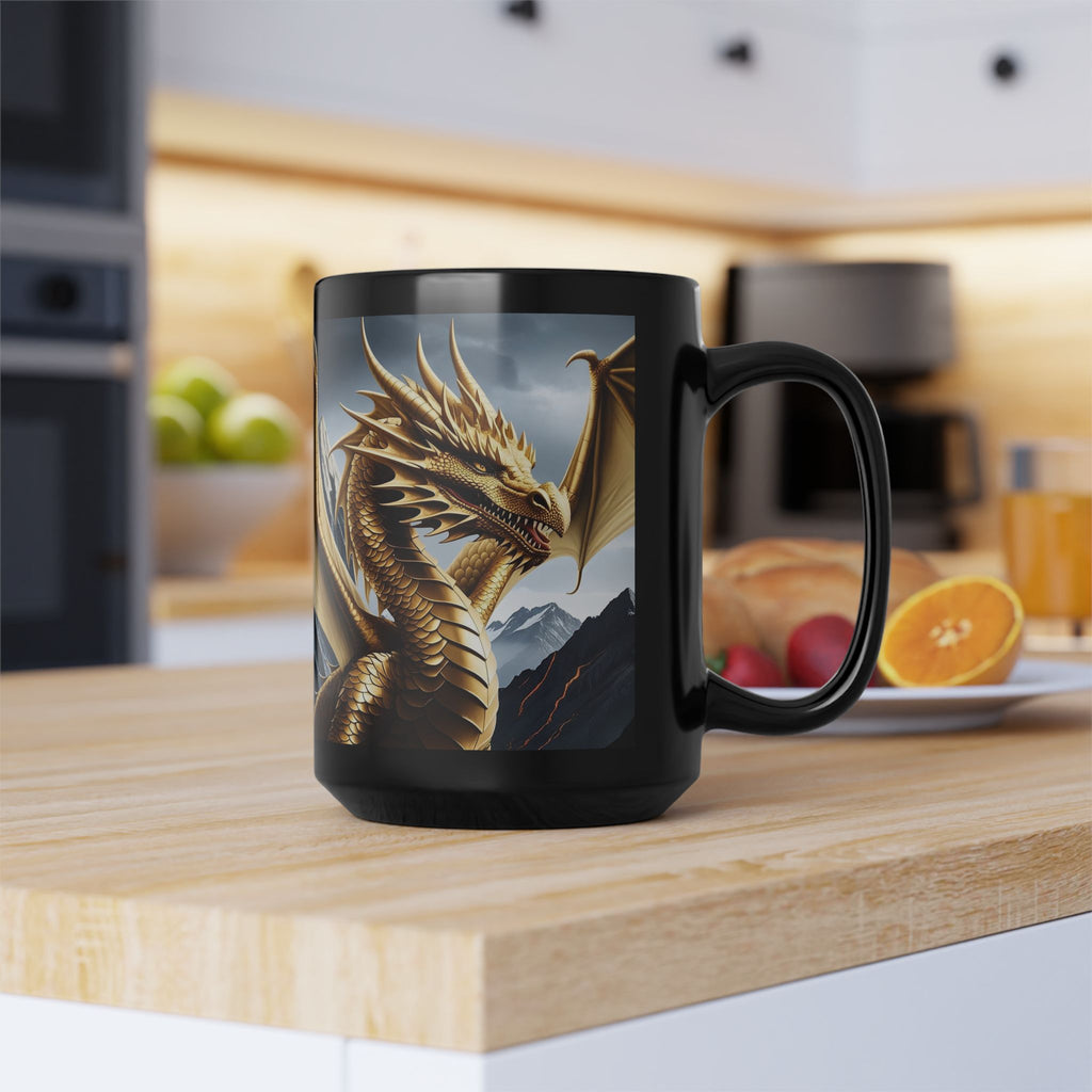 Personalized Dragon Coffee Mug: Customizable Family Crest, DnD Gift, Gold Drake