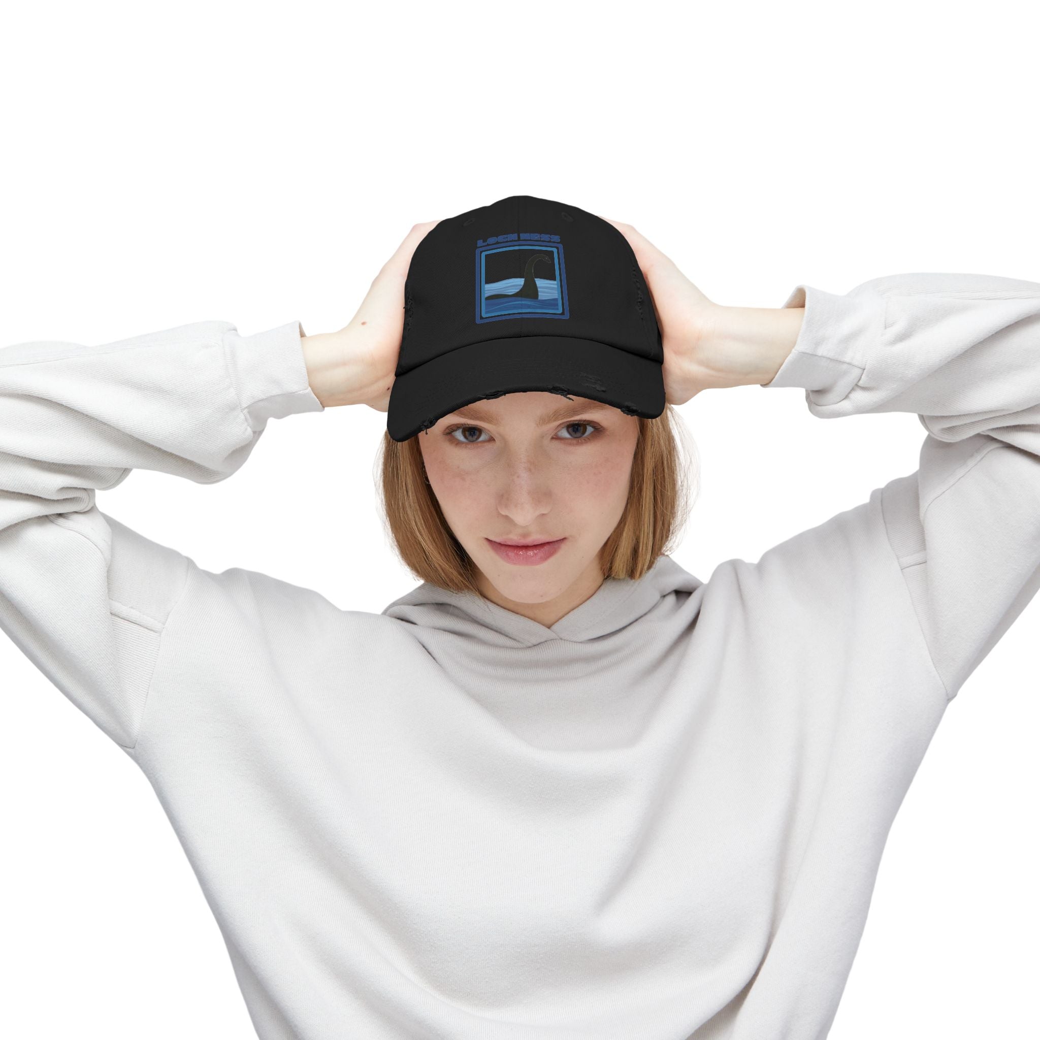 Loch Ness Monster: Unisex Distressed Cap, Adjustable Strap, Casual Outdoor Style (Blue)