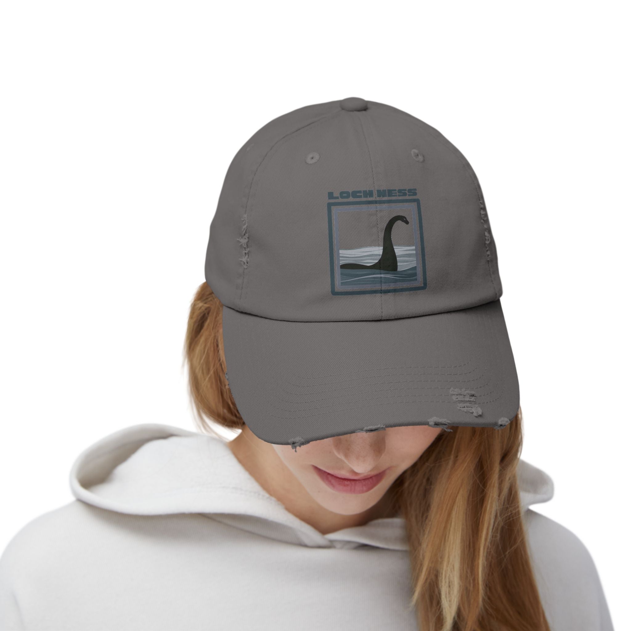 Loch Ness Monster: Unisex Distressed Cap, Adjustable Strap, Casual Outdoor Style (Slate)