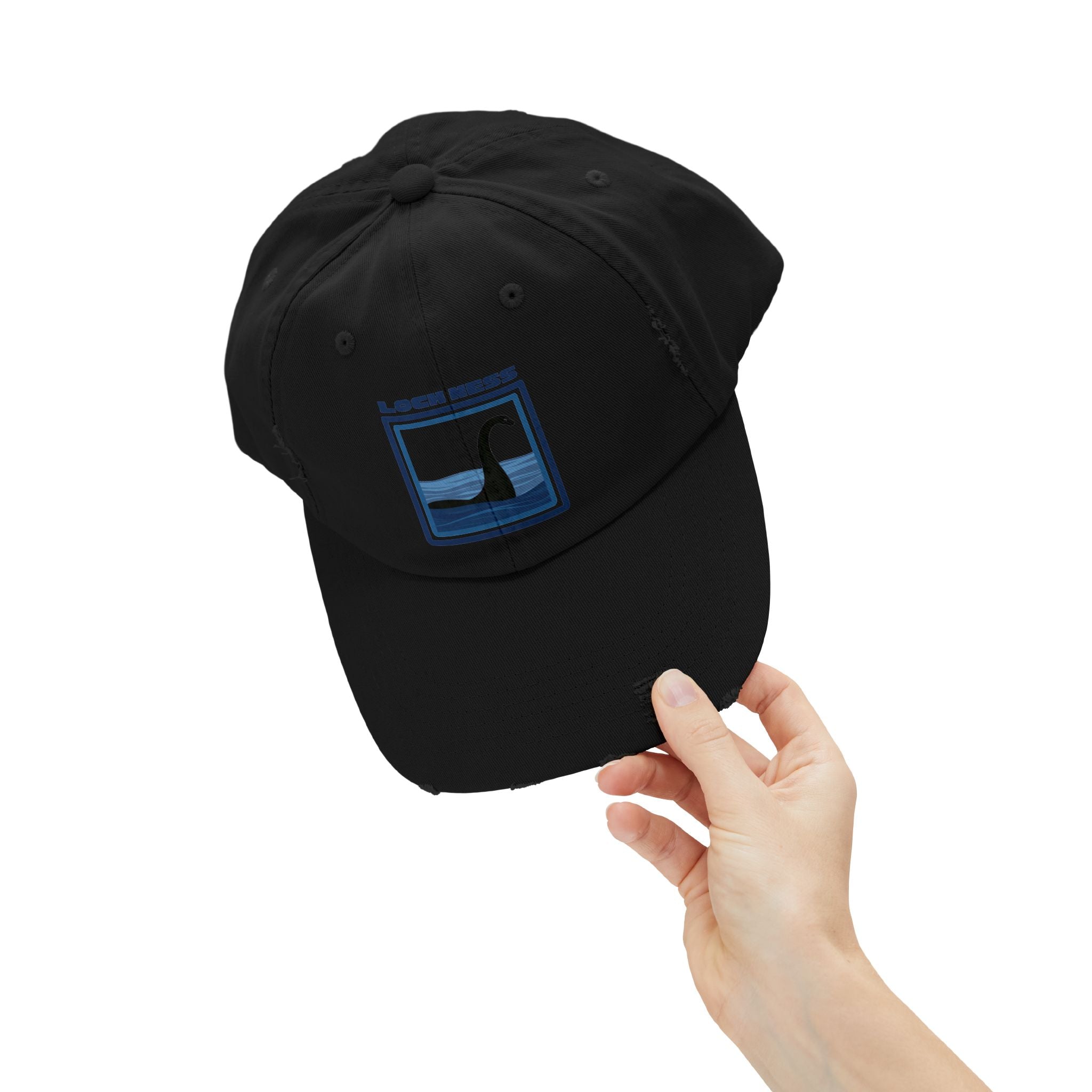 Loch Ness Monster: Unisex Distressed Cap, Adjustable Strap, Casual Outdoor Style (Blue)