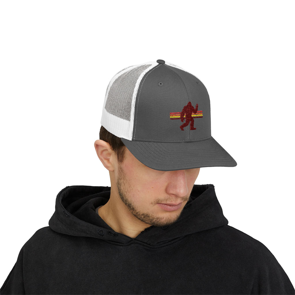 Bigfoot Trucker Hat: Embroidered Baseball Cap, Sasquatch Snapback Hat