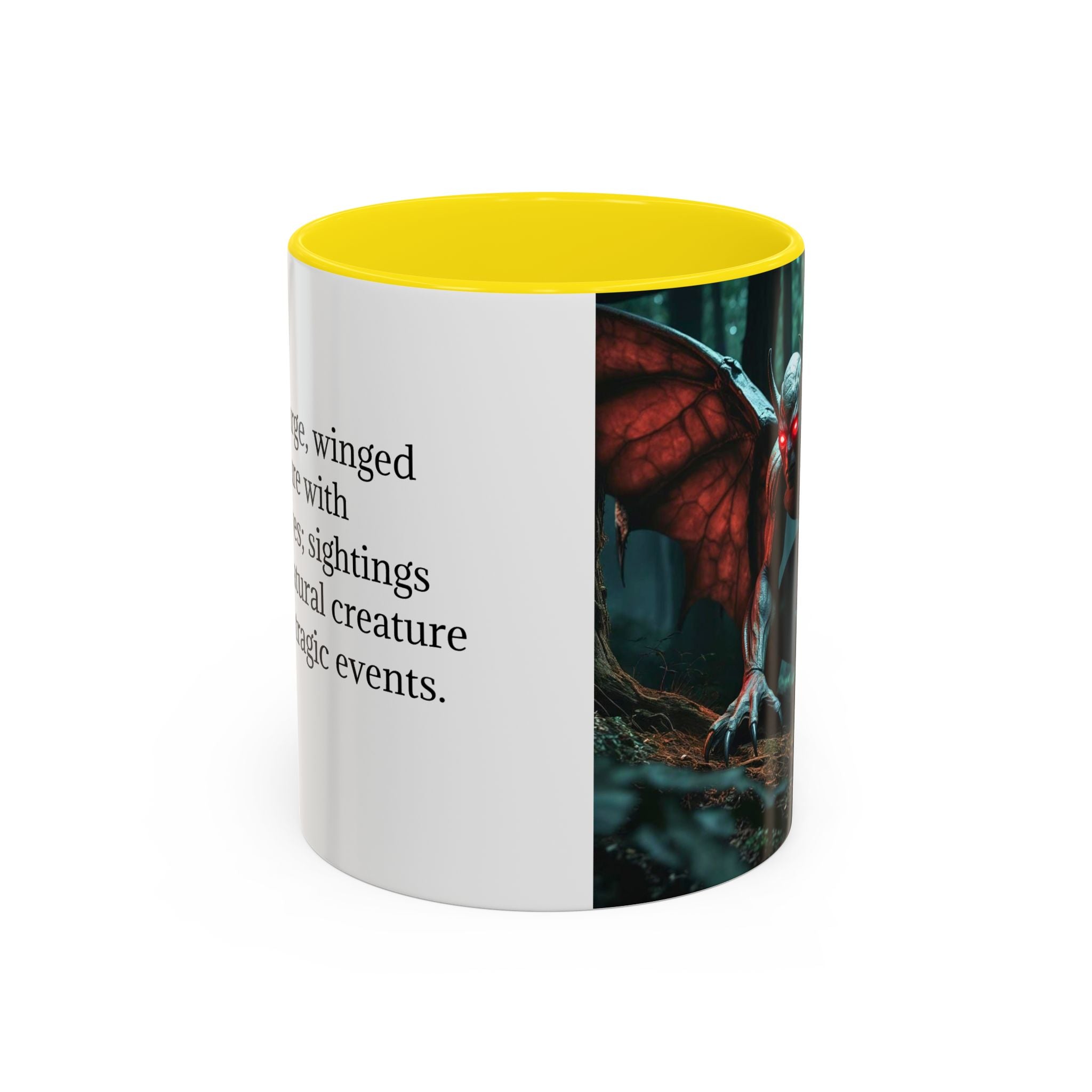 Mothman Mug: Supernatural Monster, Cryptid Mug, Mythical Creature, Urban Legend (Crouching)