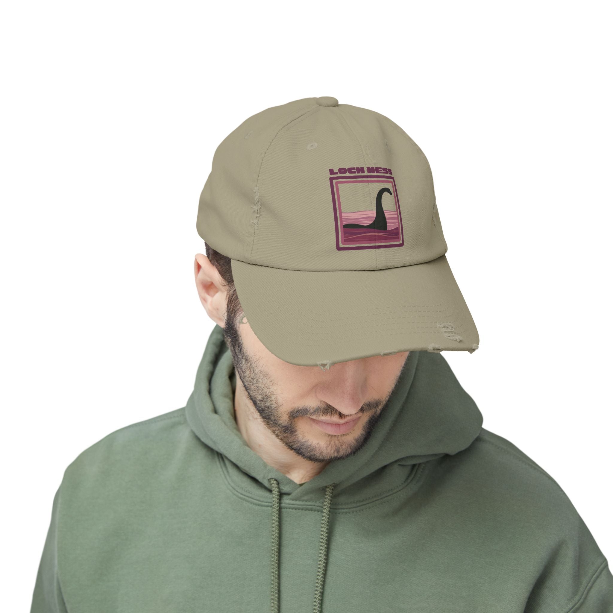 Loch Ness Monster: Unisex Distressed Cap, Adjustable Strap, Casual Outdoor Style (Maroon)