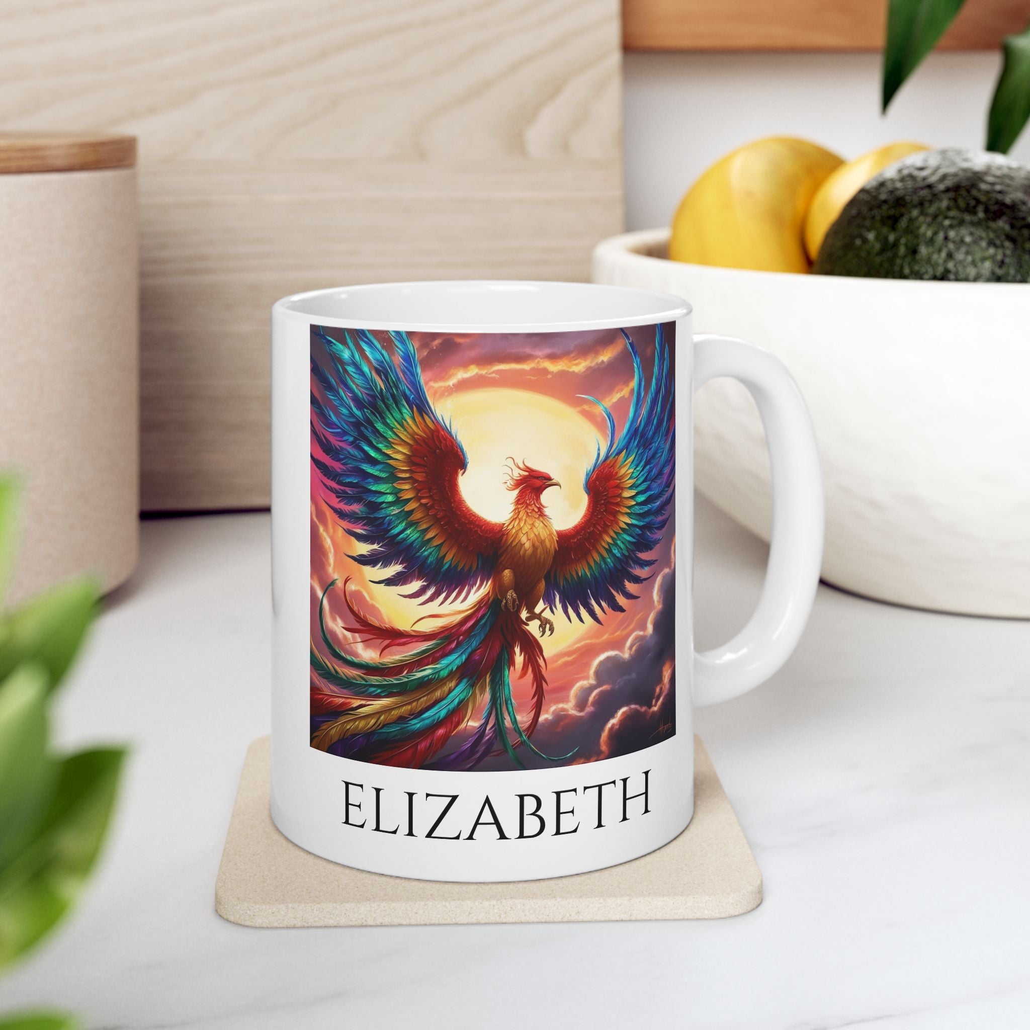 Customizable Phoenix Bird Mug: Firebird Coffee Cup, Renewal Rebirth Gift