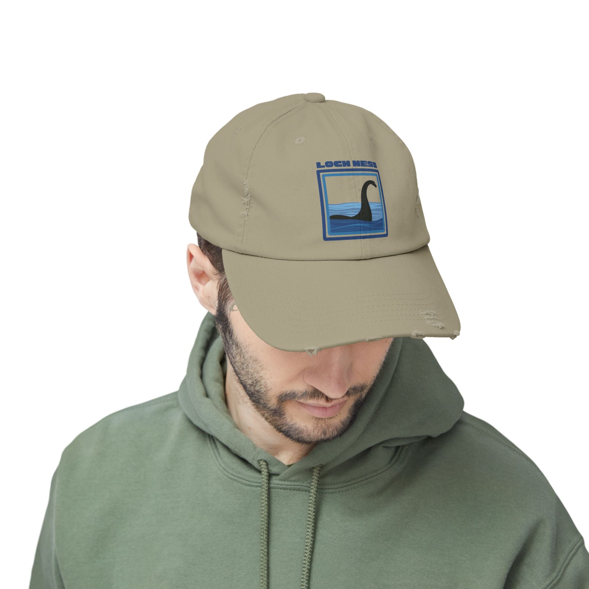 Loch Ness Monster: Unisex Distressed Cap, Adjustable Strap, Casual Outdoor Style (Blue)