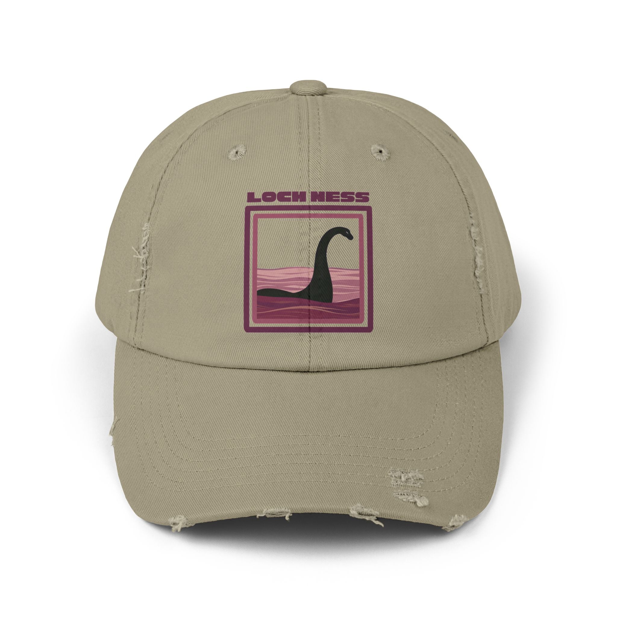 Loch Ness Monster: Unisex Distressed Cap, Adjustable Strap, Casual Outdoor Style (Maroon)