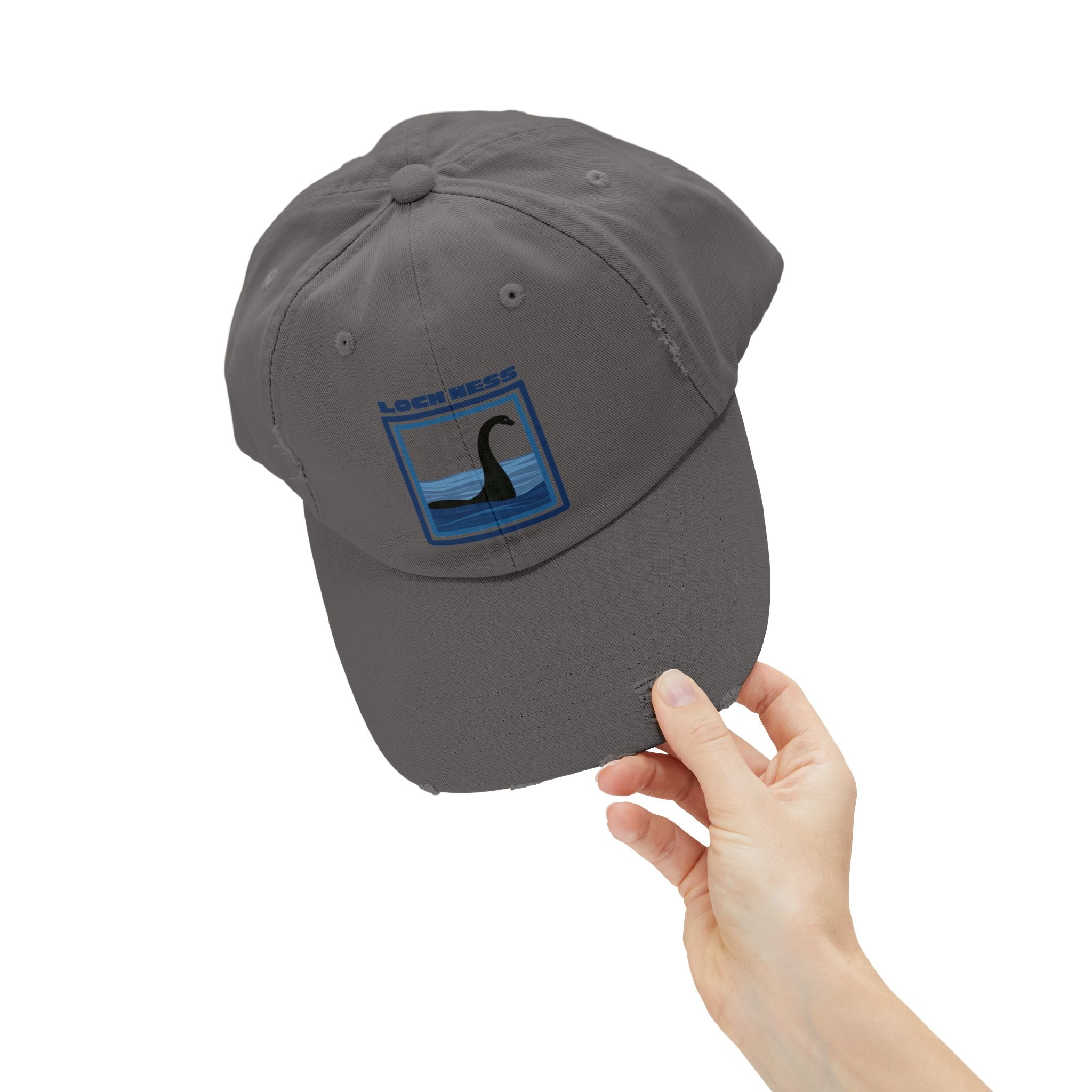 Loch Ness Monster: Unisex Distressed Cap, Adjustable Strap, Casual Outdoor Style (Blue)