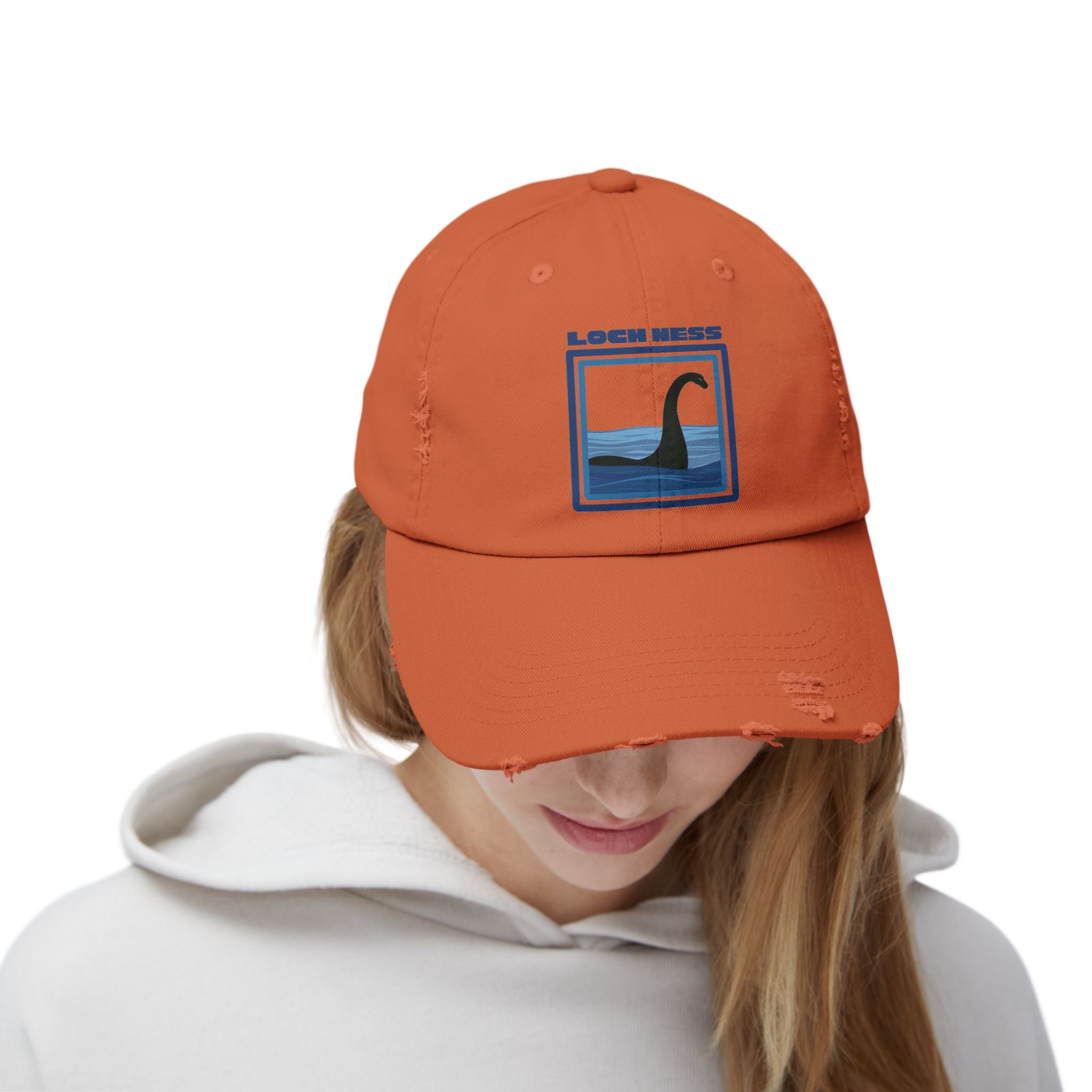 Loch Ness Monster: Unisex Distressed Cap, Adjustable Strap, Casual Outdoor Style (Blue)