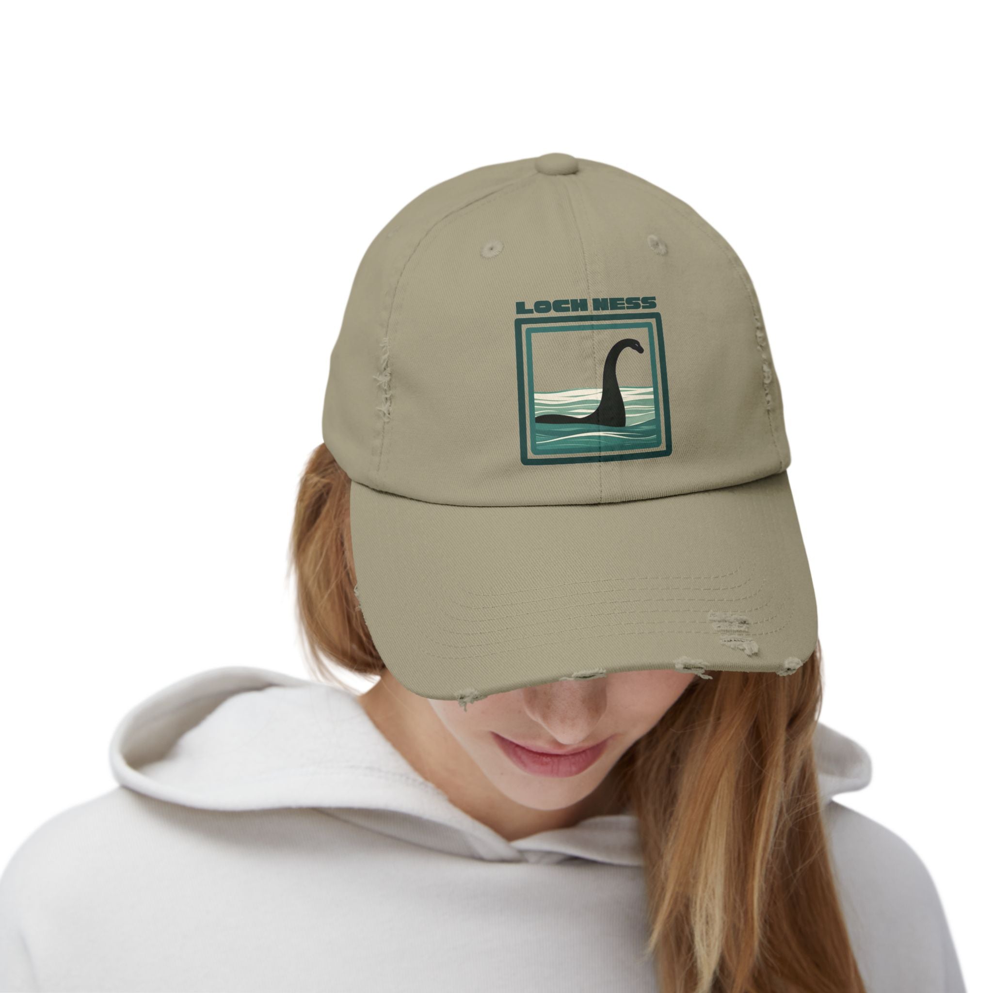 Loch Ness Monster: Unisex Distressed Cap, Adjustable Strap, Casual Outdoor Style (Green)