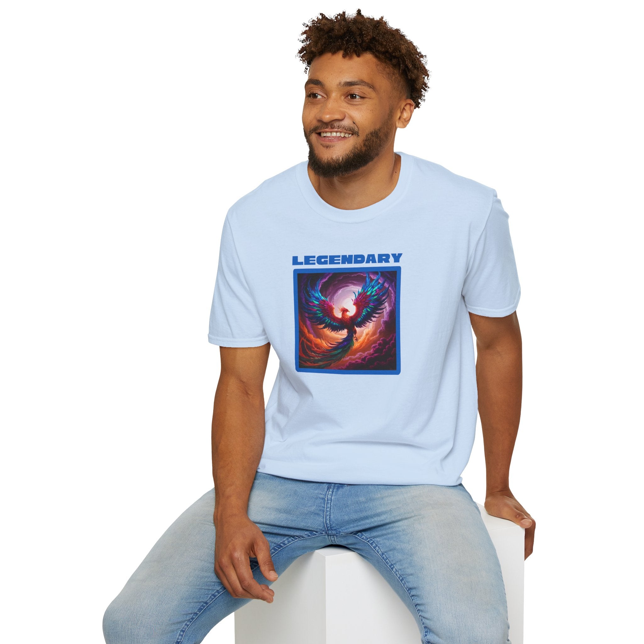 Phoenix Shirt: Rise from the Ashes, Soft Cotton T-Shirt, Legendary Graphic Tee (Blue)