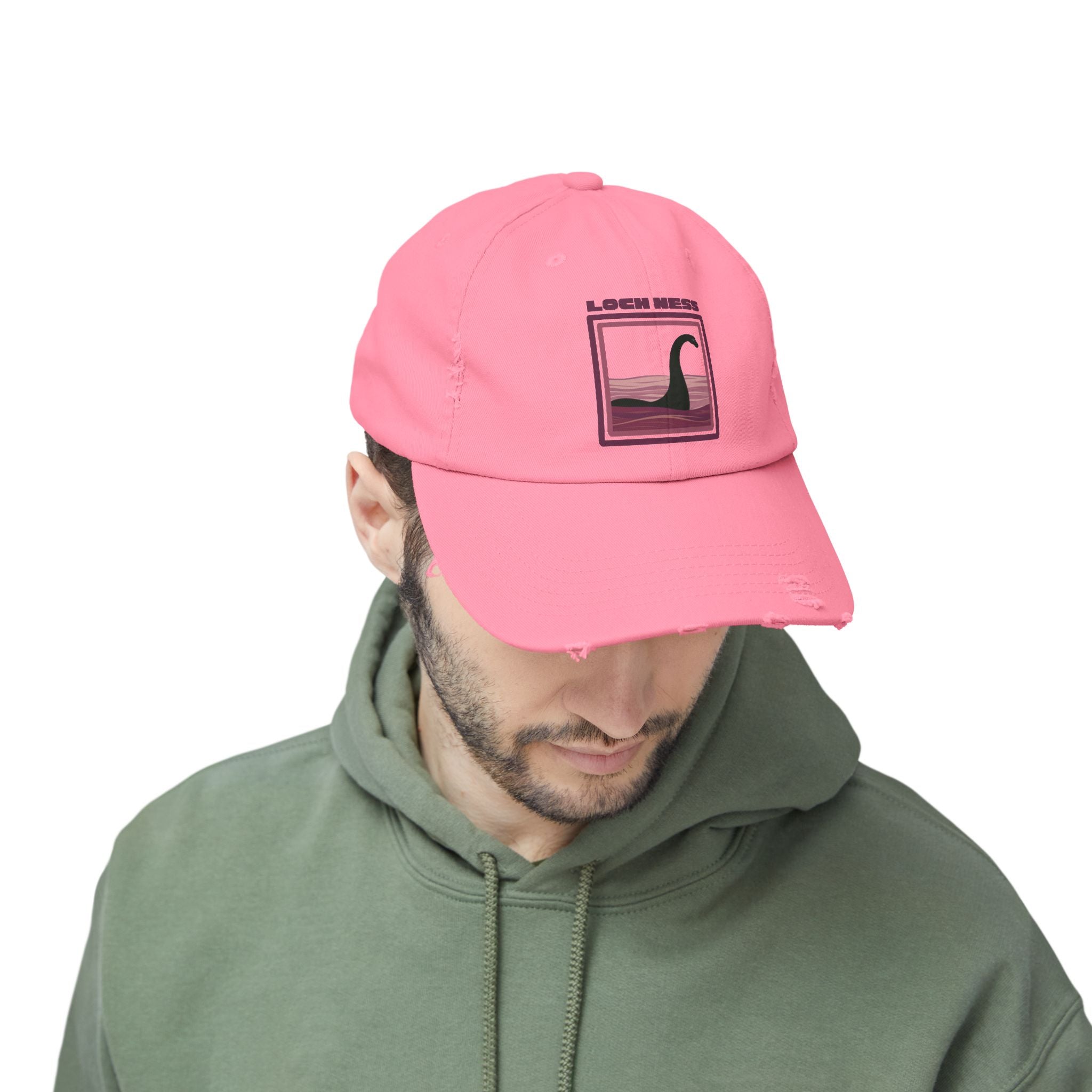 Loch Ness Monster: Unisex Distressed Cap, Adjustable Strap, Casual Outdoor Style (Maroon)