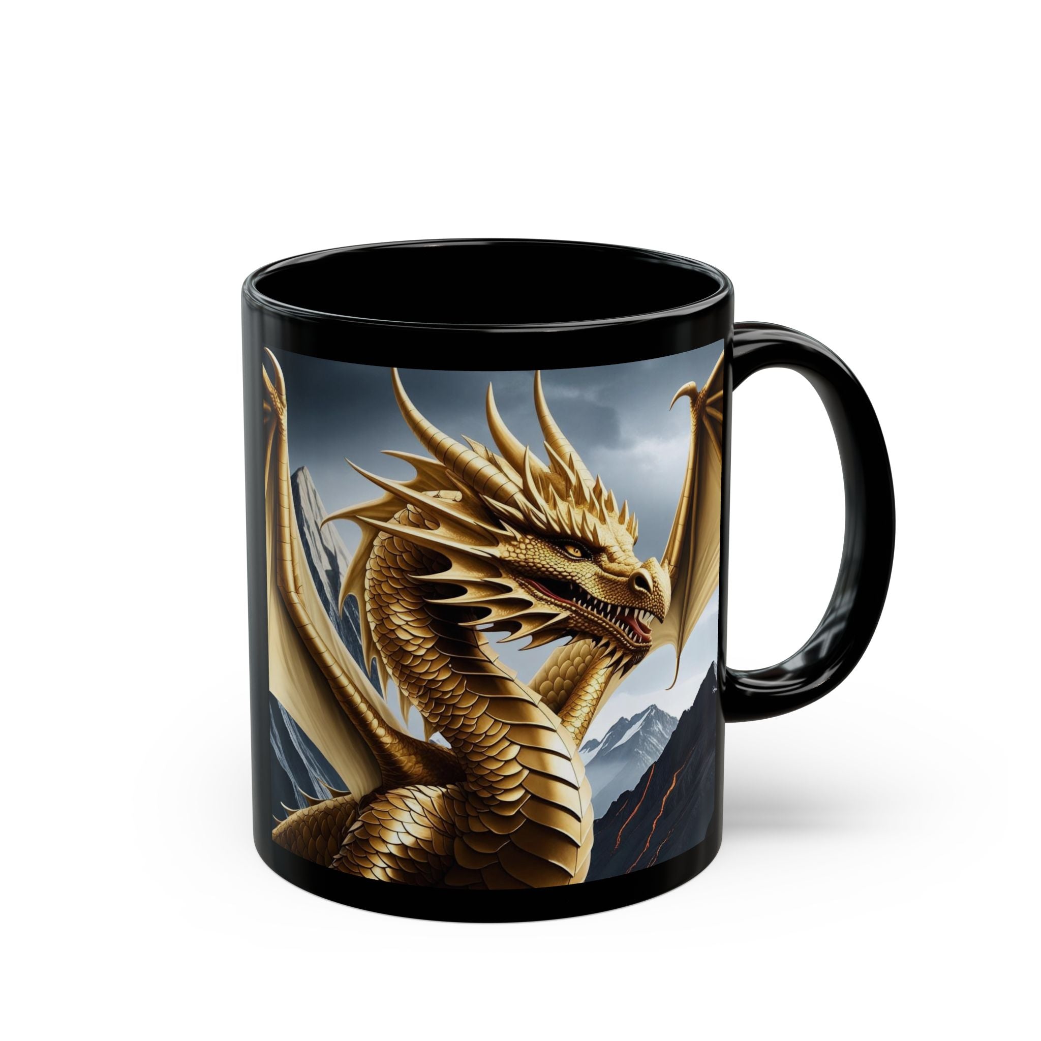 Personalized Dragon Coffee Mug: Customizable Family Crest, DnD Gift, Gold Drake