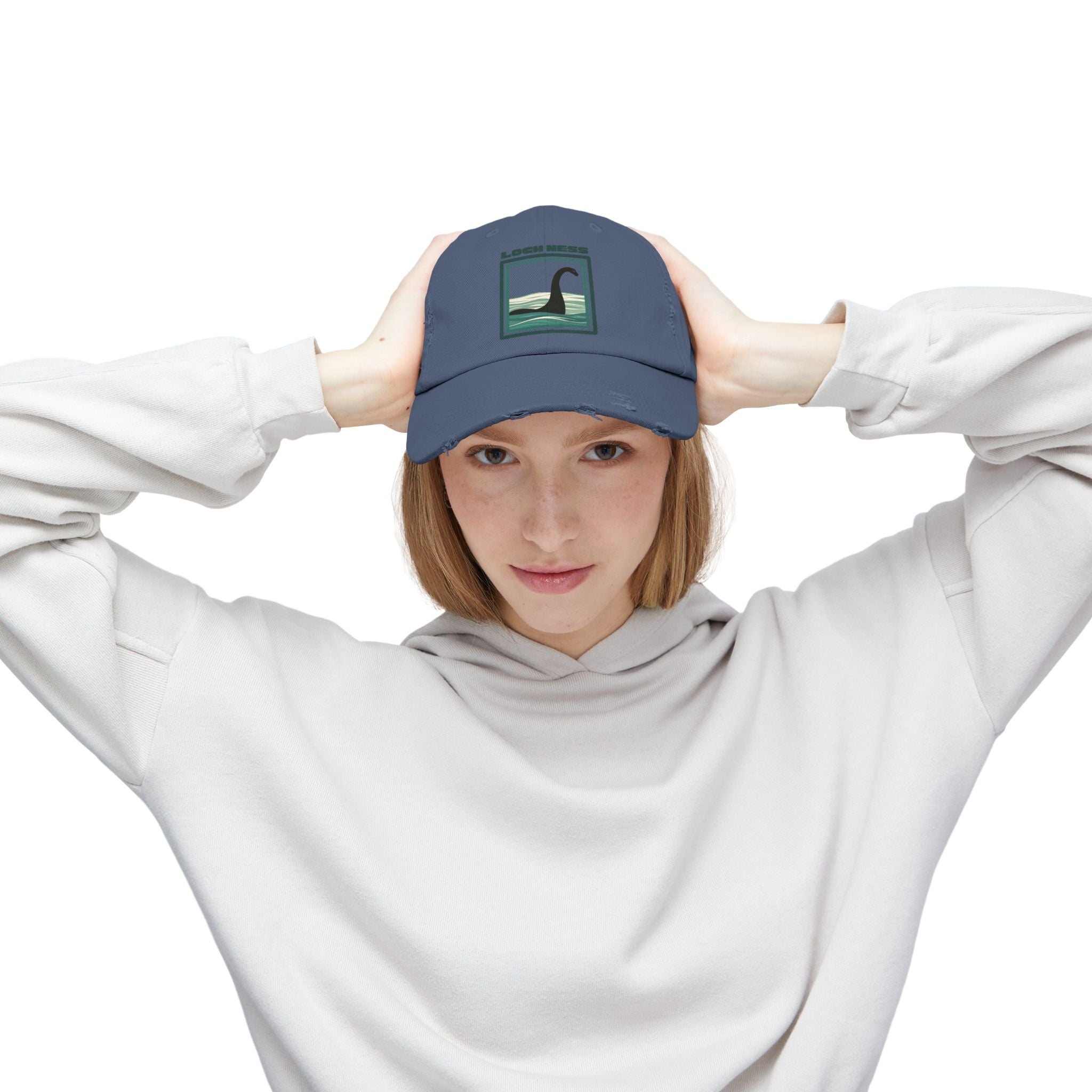 Loch Ness Monster: Unisex Distressed Cap, Adjustable Strap, Casual Outdoor Style (Green)