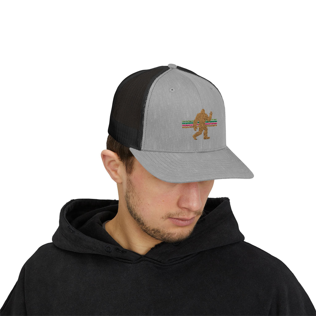 Bigfoot Trucker Hat: Embroidered Sasquatch, Baseball Cap, Custom Snapback Hat