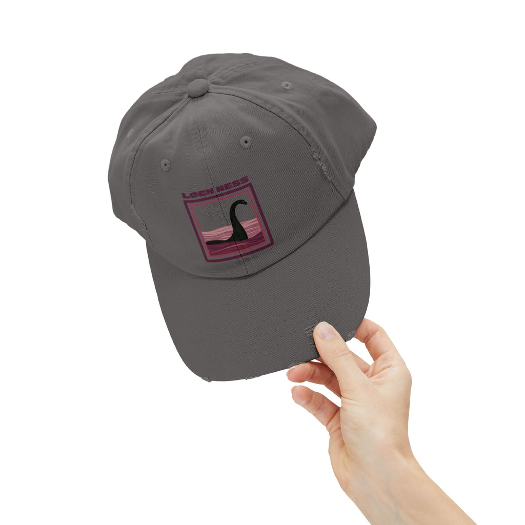 Loch Ness Monster: Unisex Distressed Cap, Adjustable Strap, Casual Outdoor Style (Maroon)