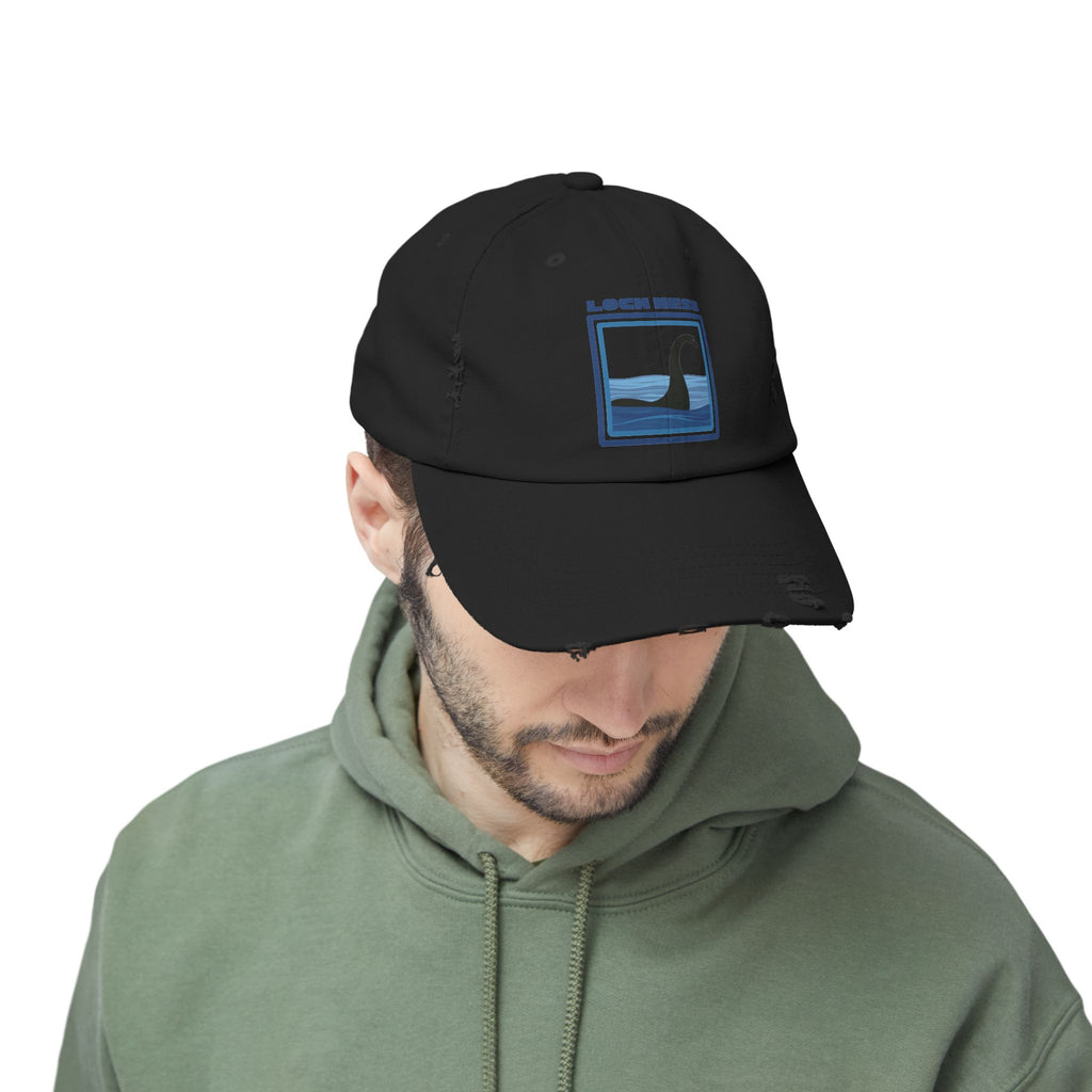 Loch Ness Monster: Unisex Distressed Cap, Adjustable Strap, Casual Outdoor Style (Blue)