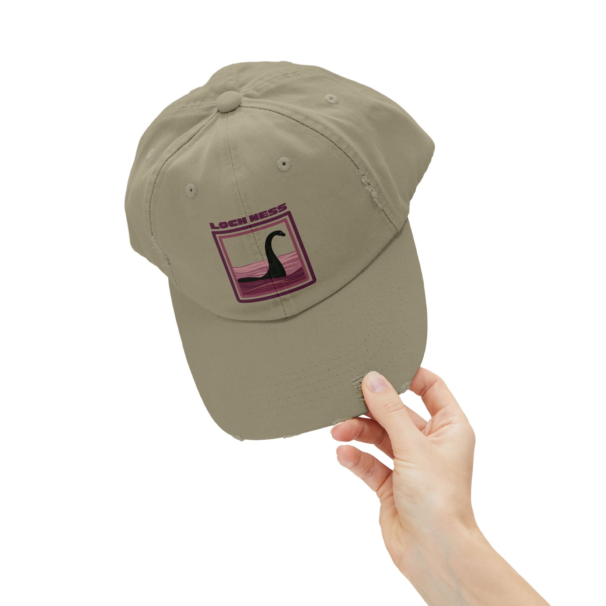 Loch Ness Monster: Unisex Distressed Cap, Adjustable Strap, Casual Outdoor Style (Maroon)
