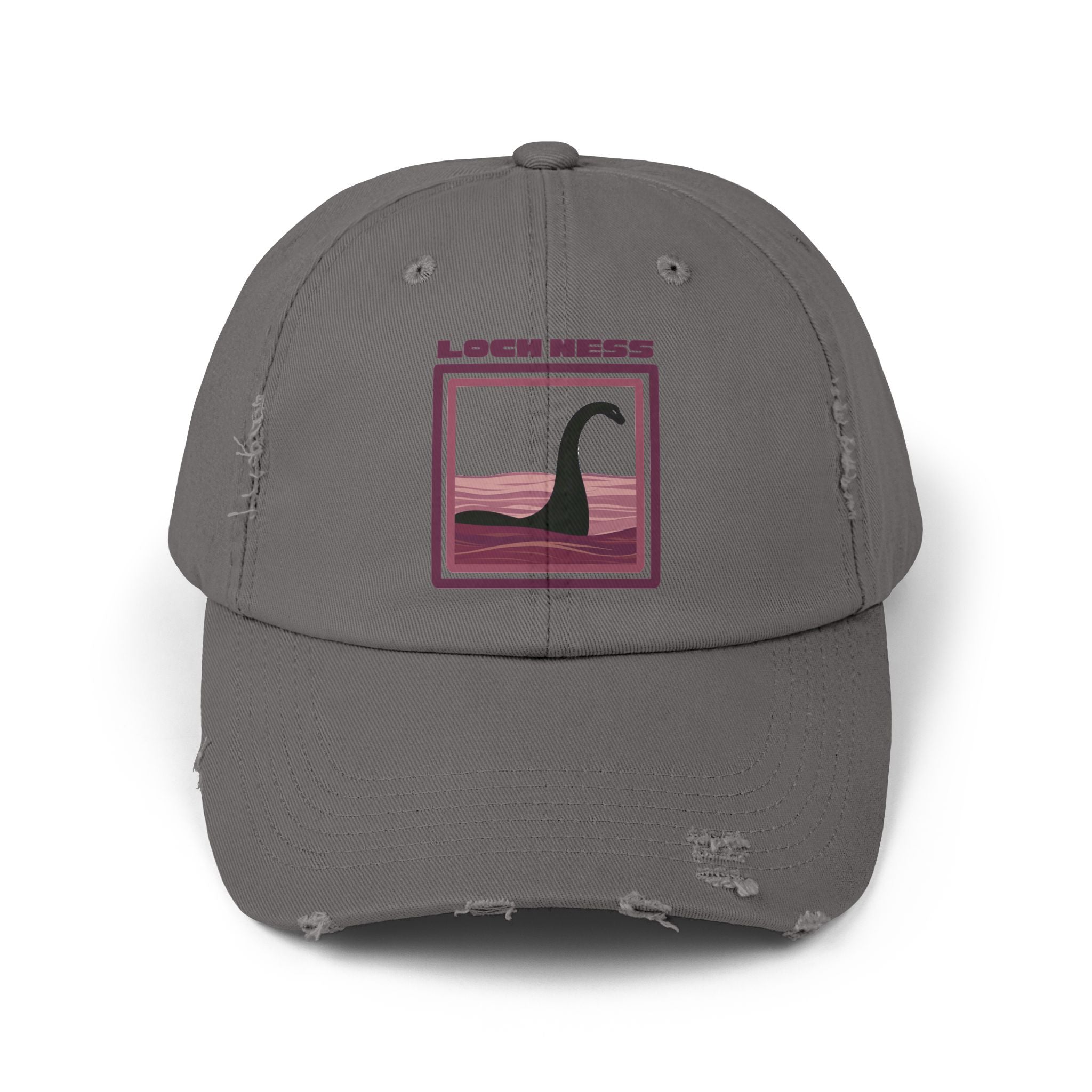 Loch Ness Monster: Unisex Distressed Cap, Adjustable Strap, Casual Outdoor Style (Maroon)