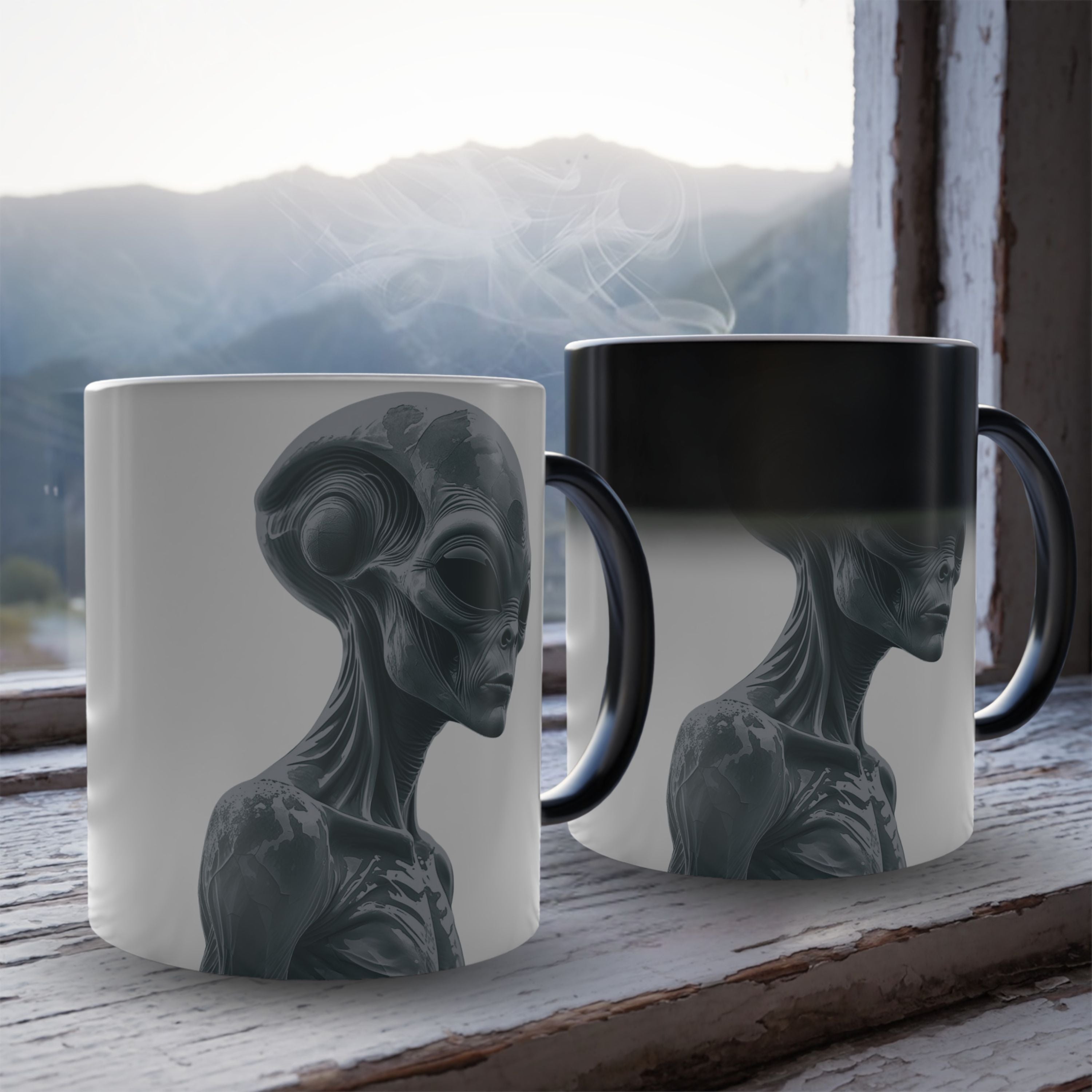 Color Changing Alien Coffee Mug: Extraterrestrial Watchers, Conspiracy Theory