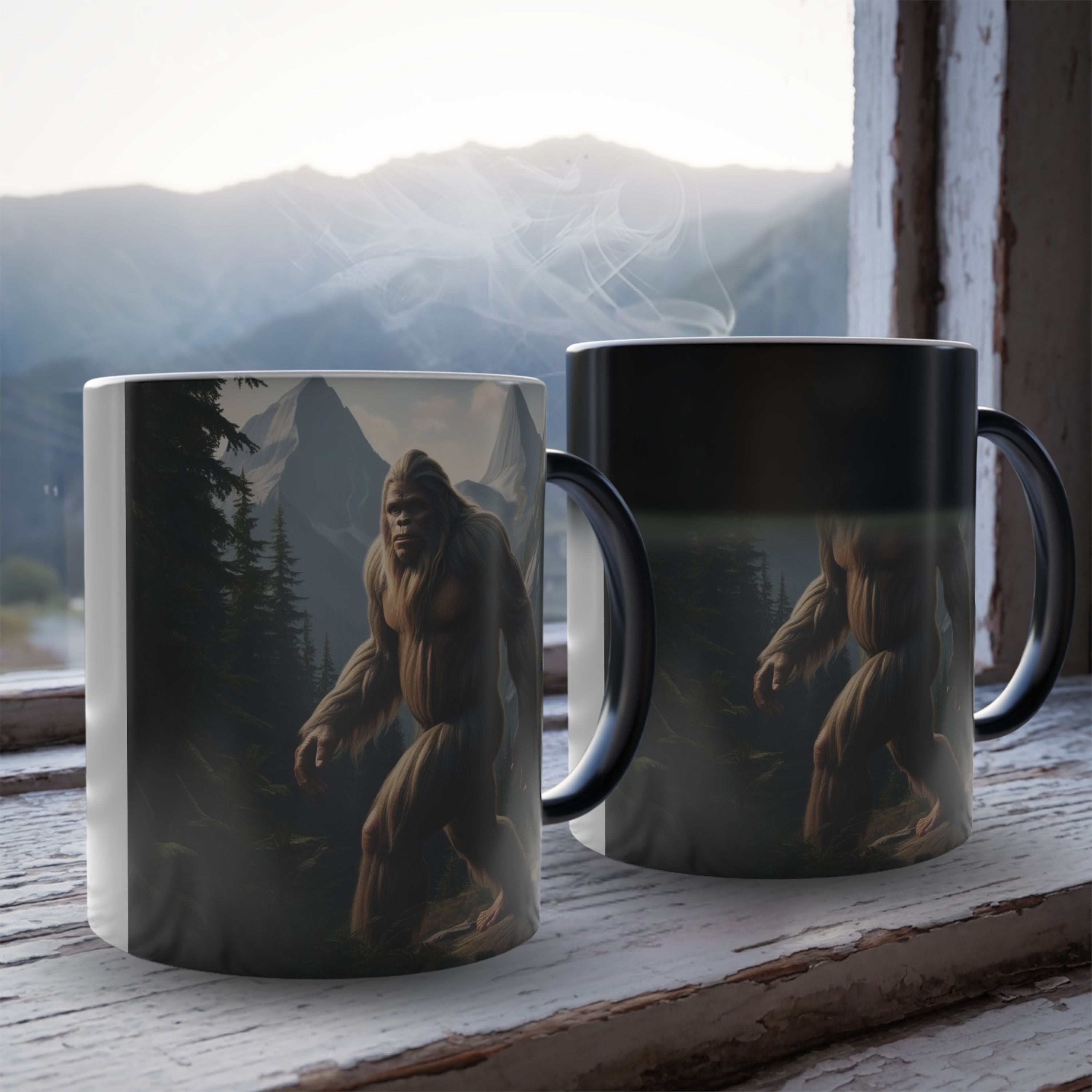 Color Changing Bigfoot Coffee Mug: Sasquatch, Pacific Northwest Cryptid (Mountain)