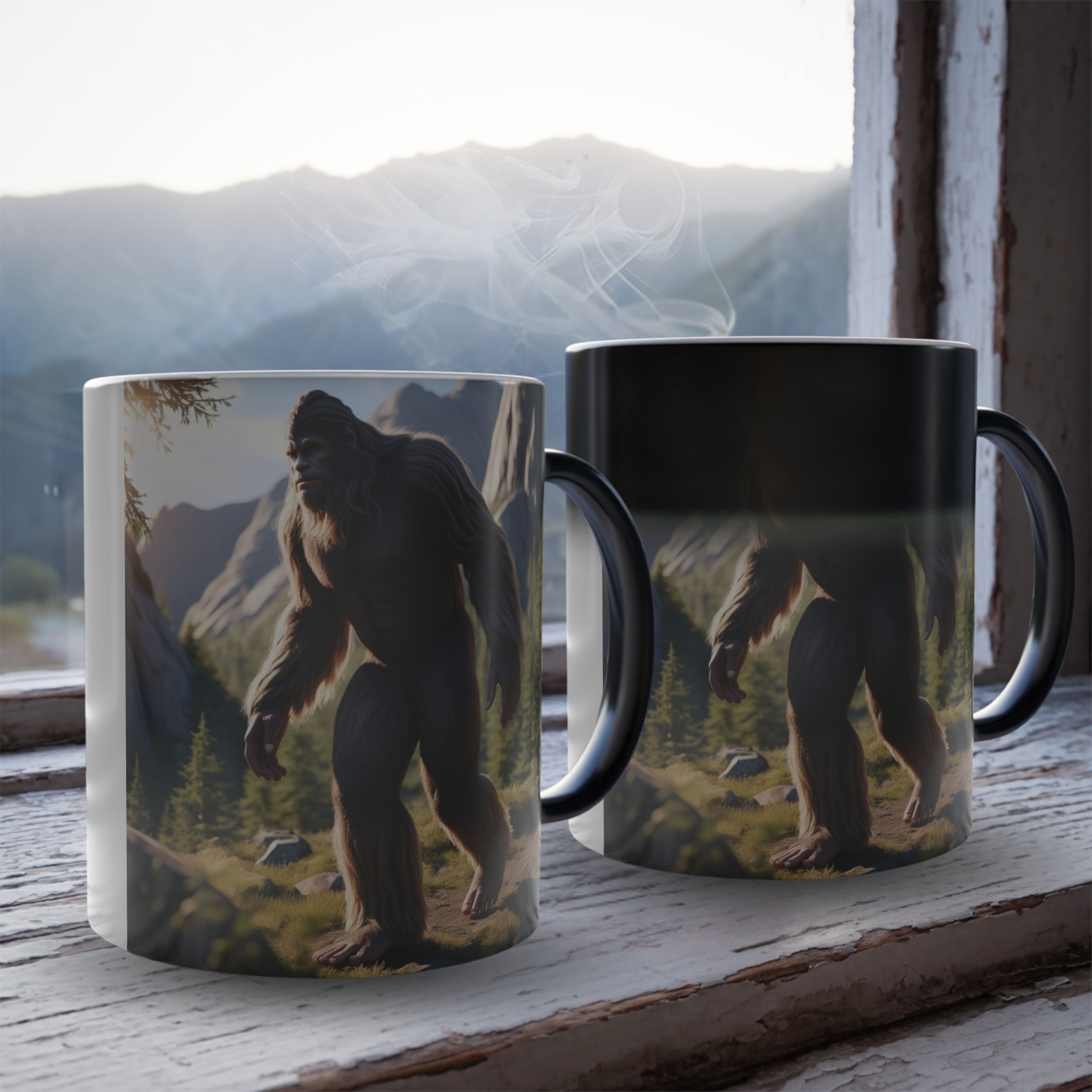 Bigfoot Mug: Color Changing Coffee Cup, Sasquatch, Pacific Northwest Cryptid (Rocks)