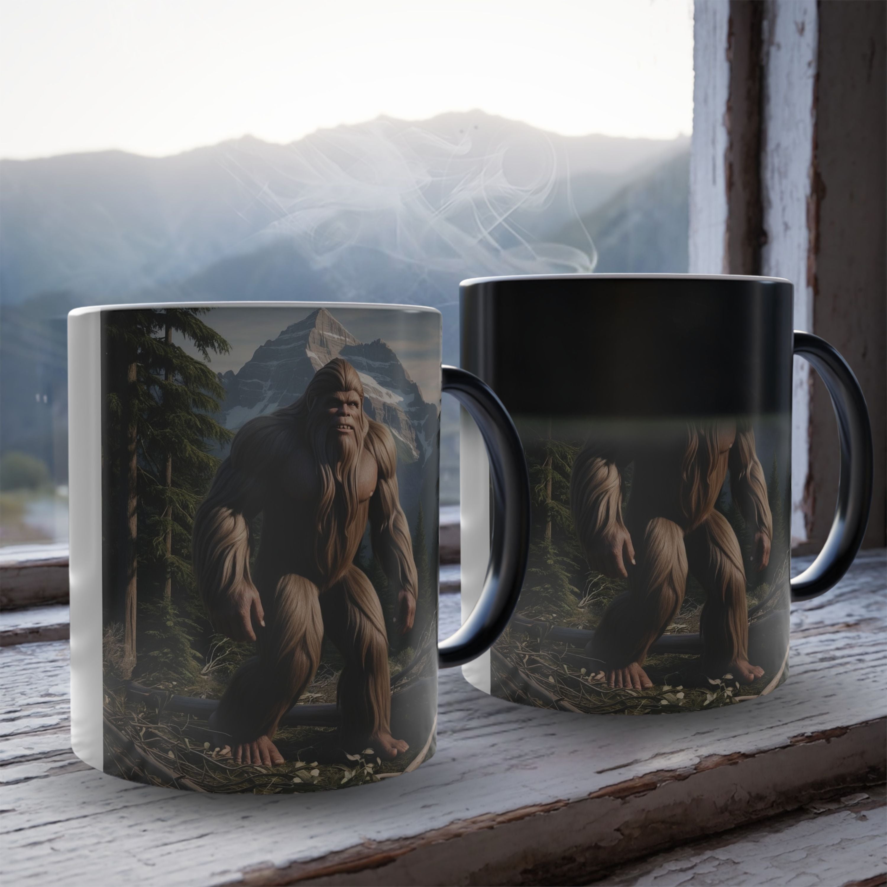 Bigfoot Mug: Color Changing Coffee Cup, Sasquatch, Cryptid Mugs for Men (Hairy)