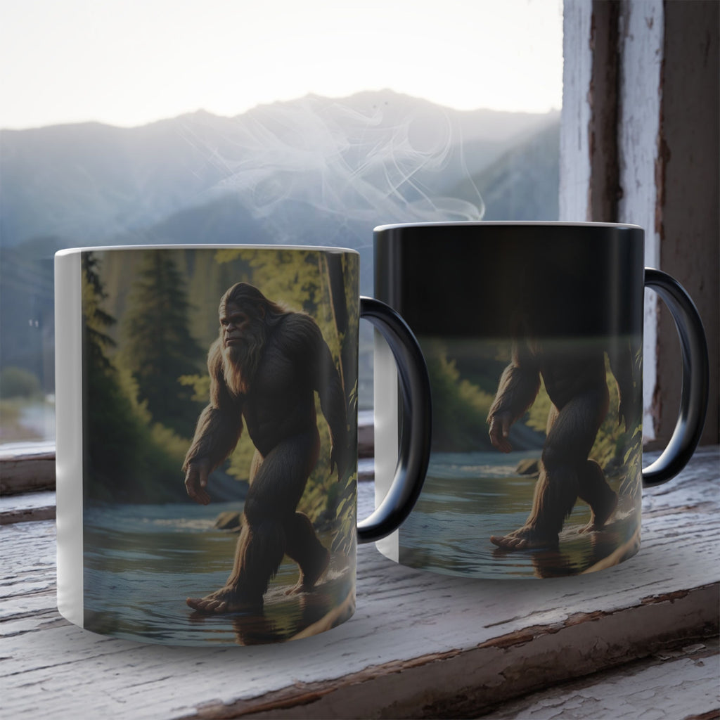 Color Changing Bigfoot Coffee Mug: Sasquatch, Mythical Creature, Camping Gift (River)