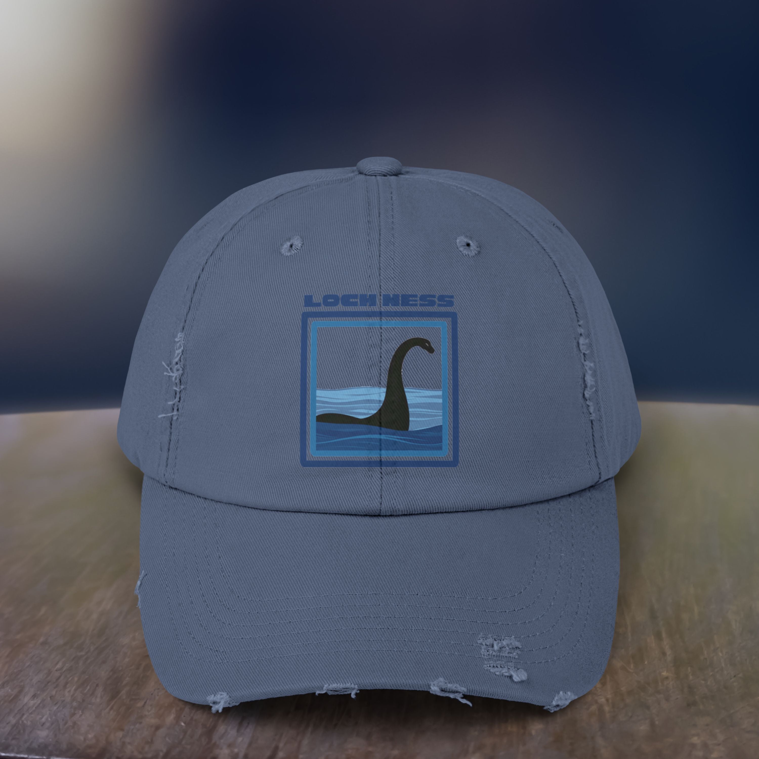 Loch Ness Monster: Unisex Distressed Cap, Adjustable Strap, Casual Outdoor Style (Blue)