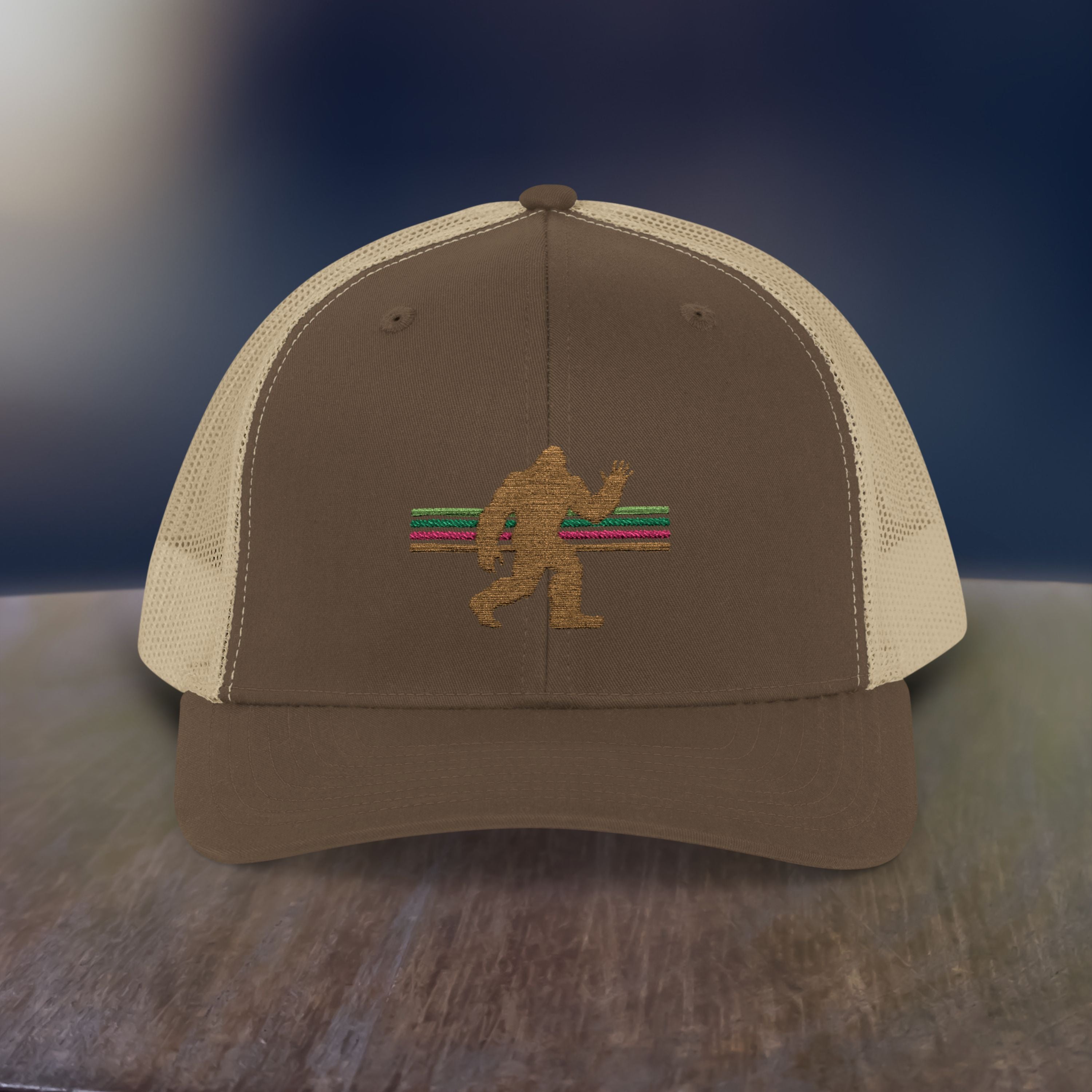 Bigfoot Trucker Hat: Embroidered Sasquatch, Baseball Cap, Custom Snapback Hat