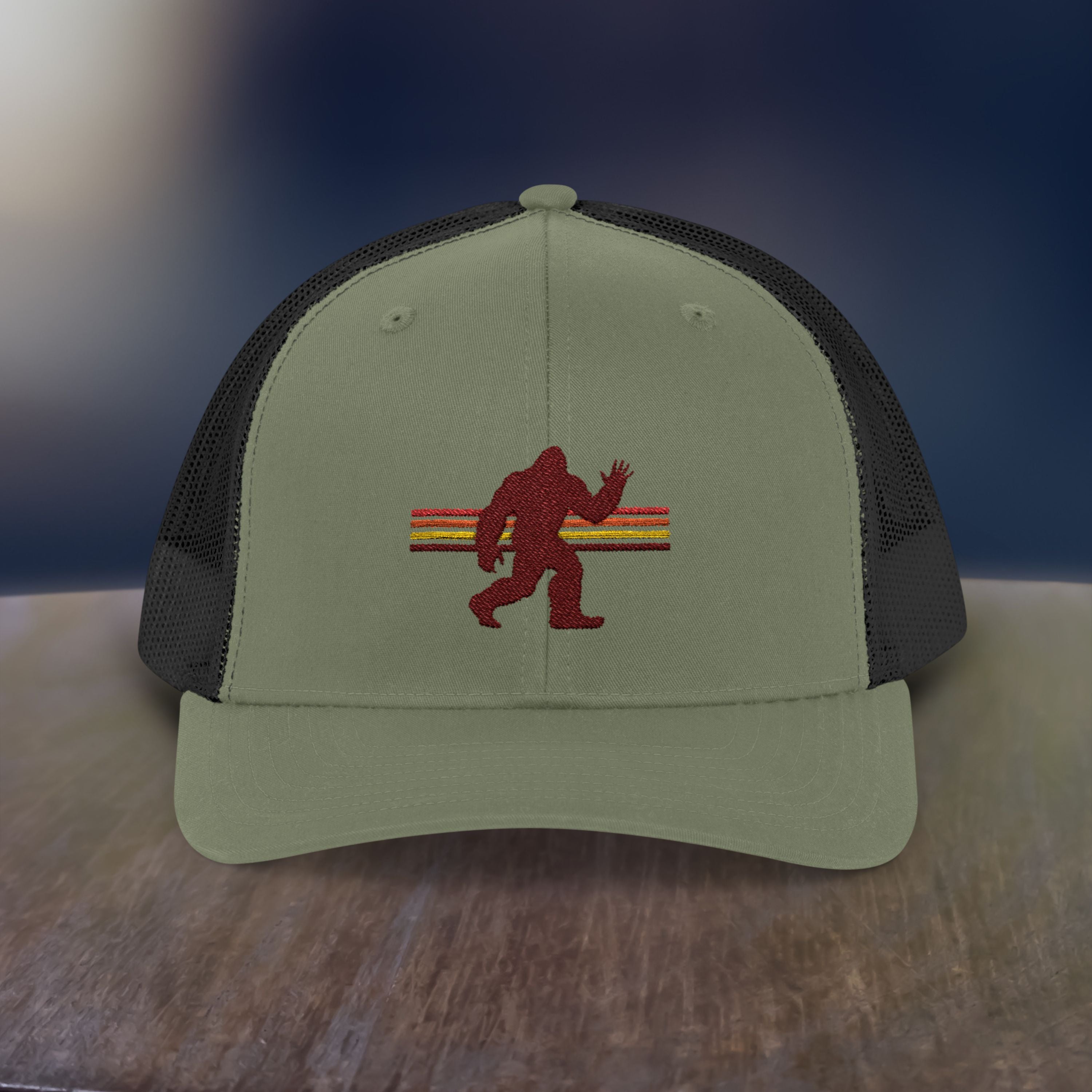 Bigfoot Trucker Hat: Embroidered Baseball Cap, Sasquatch Snapback Hat