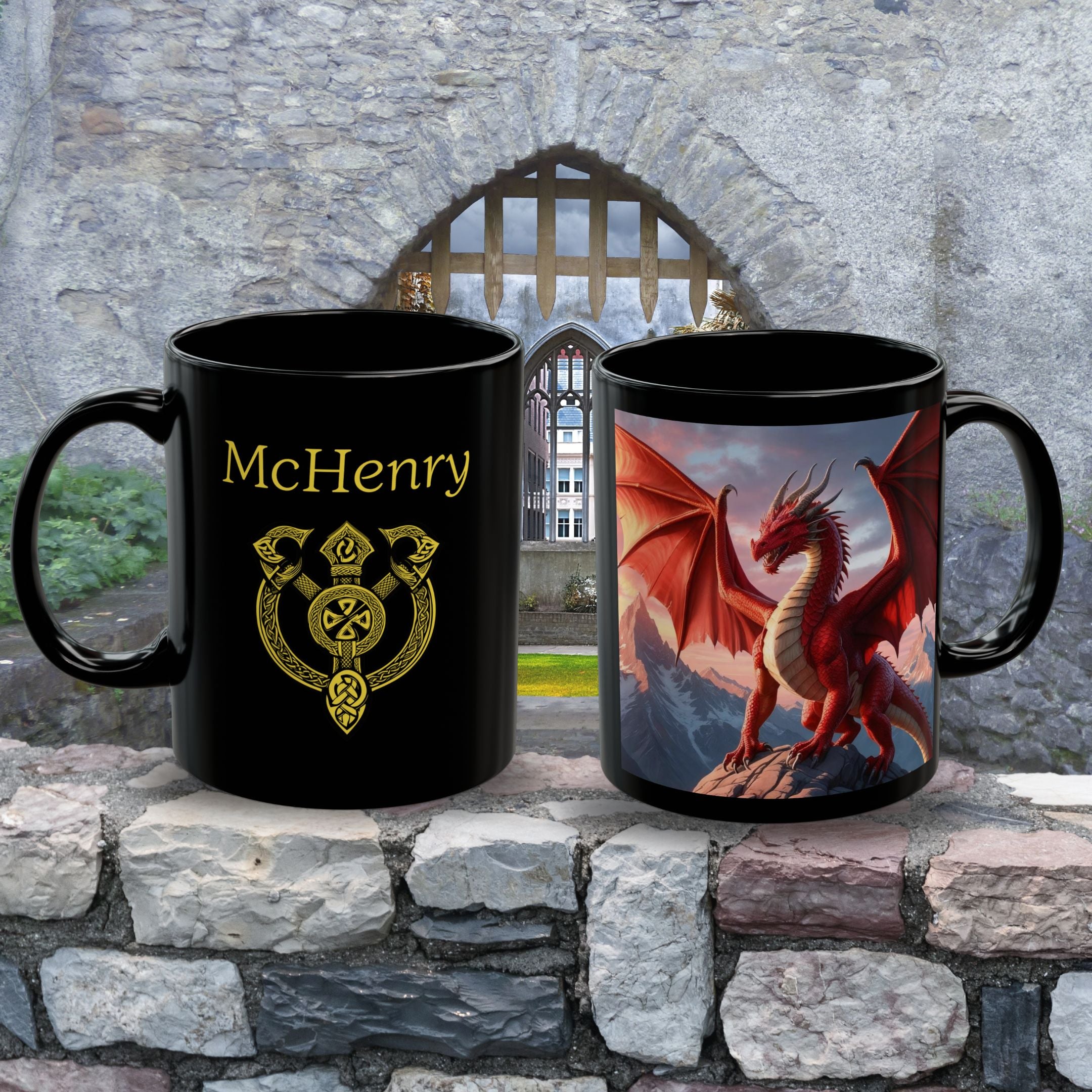 Customizable Dragon Coffee Mug: Personalized Family Crest, DnD Gift, Fire Drake