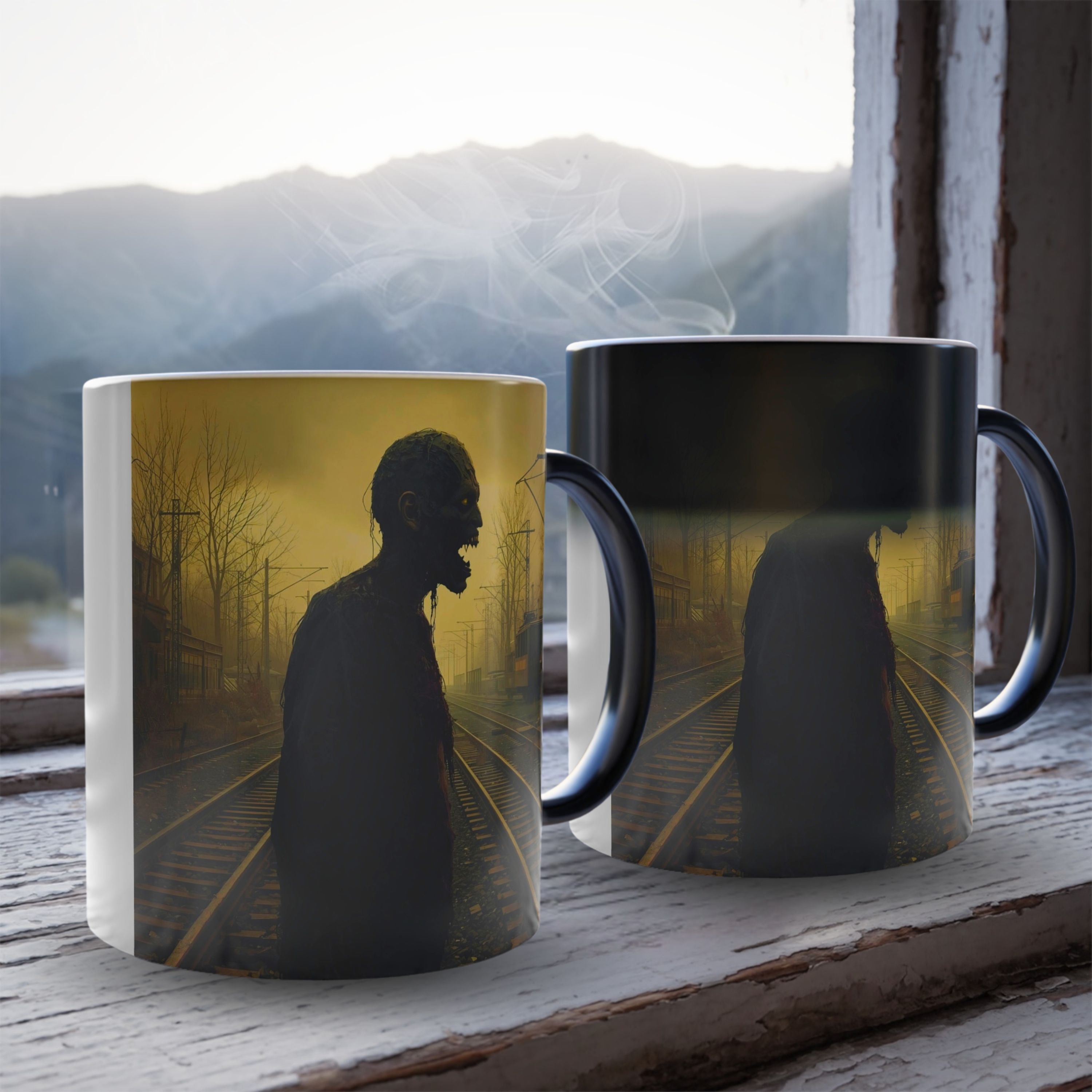 Color Changing Zombie Mug: Halloween Horror, Apocalypse Roast (Trainyard)