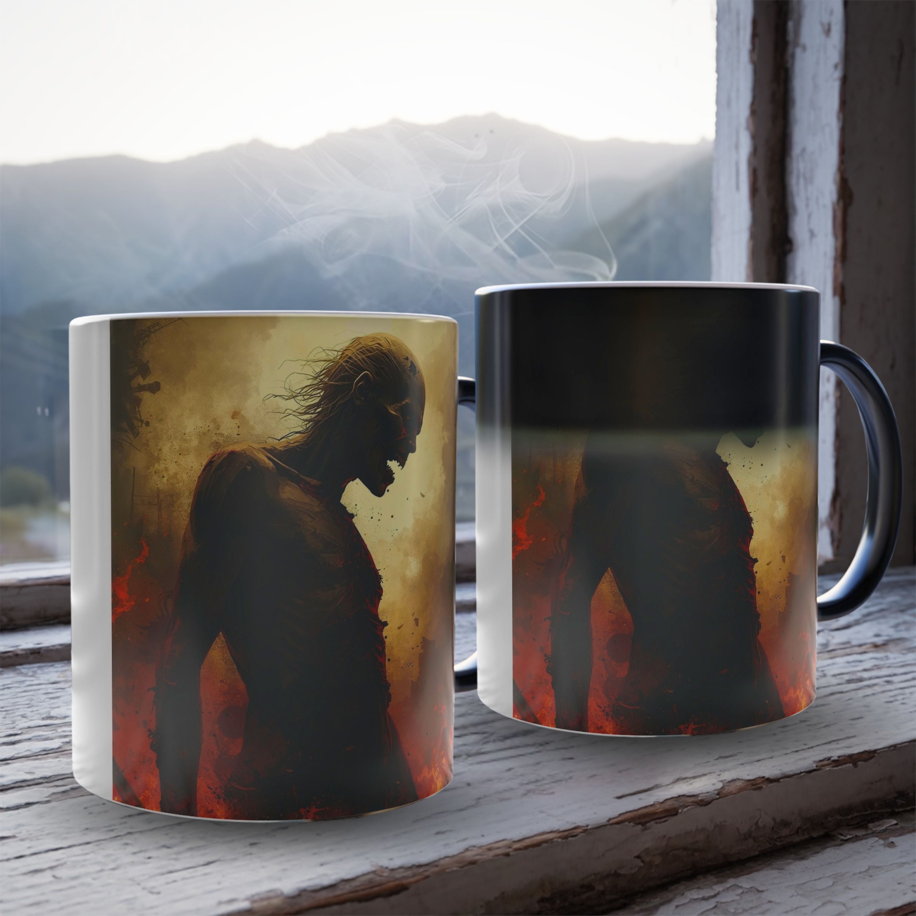 Zombie Coffee Mug: Color Changing, Halloween Horror, Apocalypse Roast (Fire)